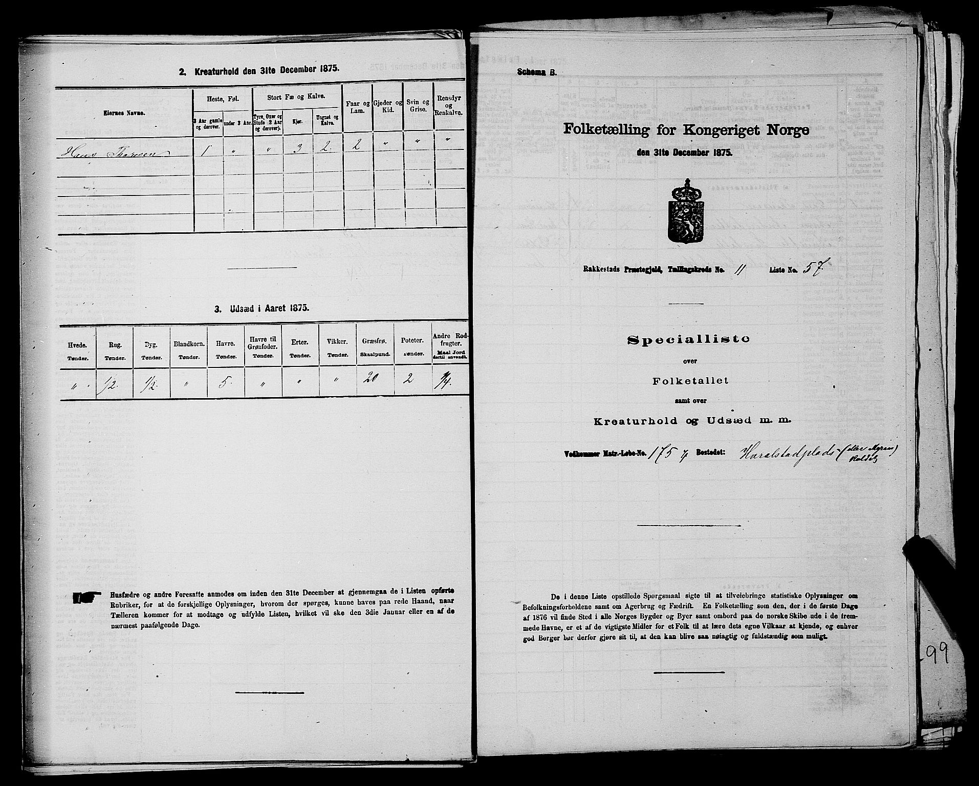RA, 1875 census for 0128P Rakkestad, 1875, p. 1405