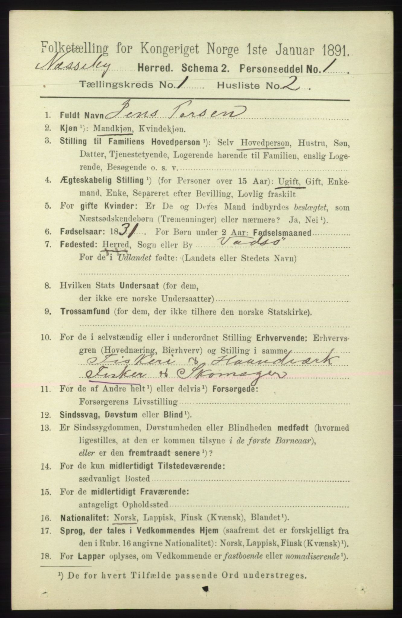 RA, 1891 census for 2027 Nesseby, 1891, p. 111