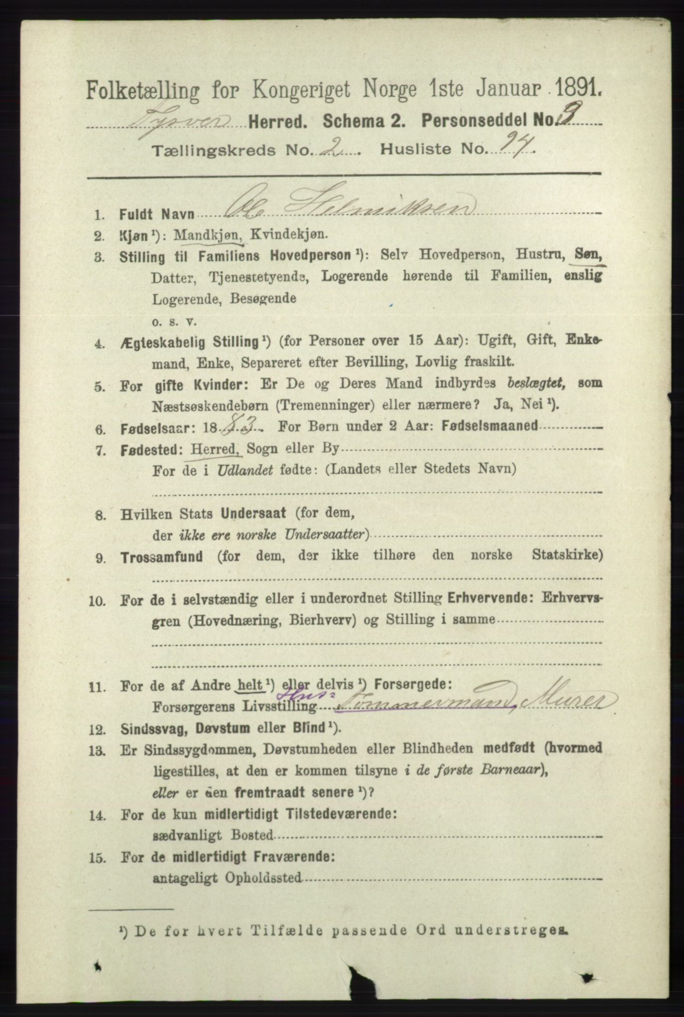 RA, 1891 census for 1146 Tysvær, 1891, p. 1179