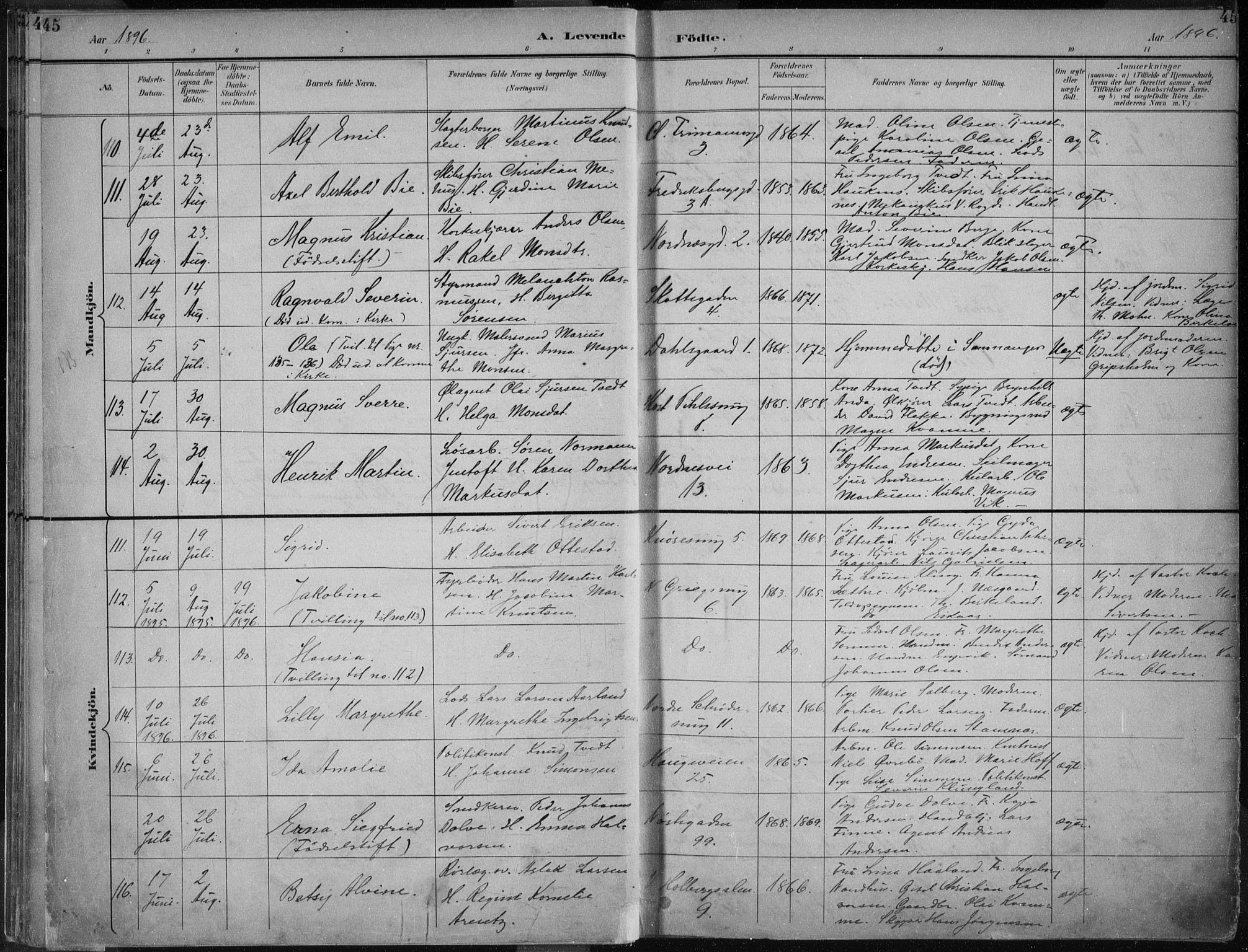 Nykirken Sokneprestembete, AV/SAB-A-77101/H/Haa/L0018: Parish register (official) no. B 6, 1895-1903, p. 45