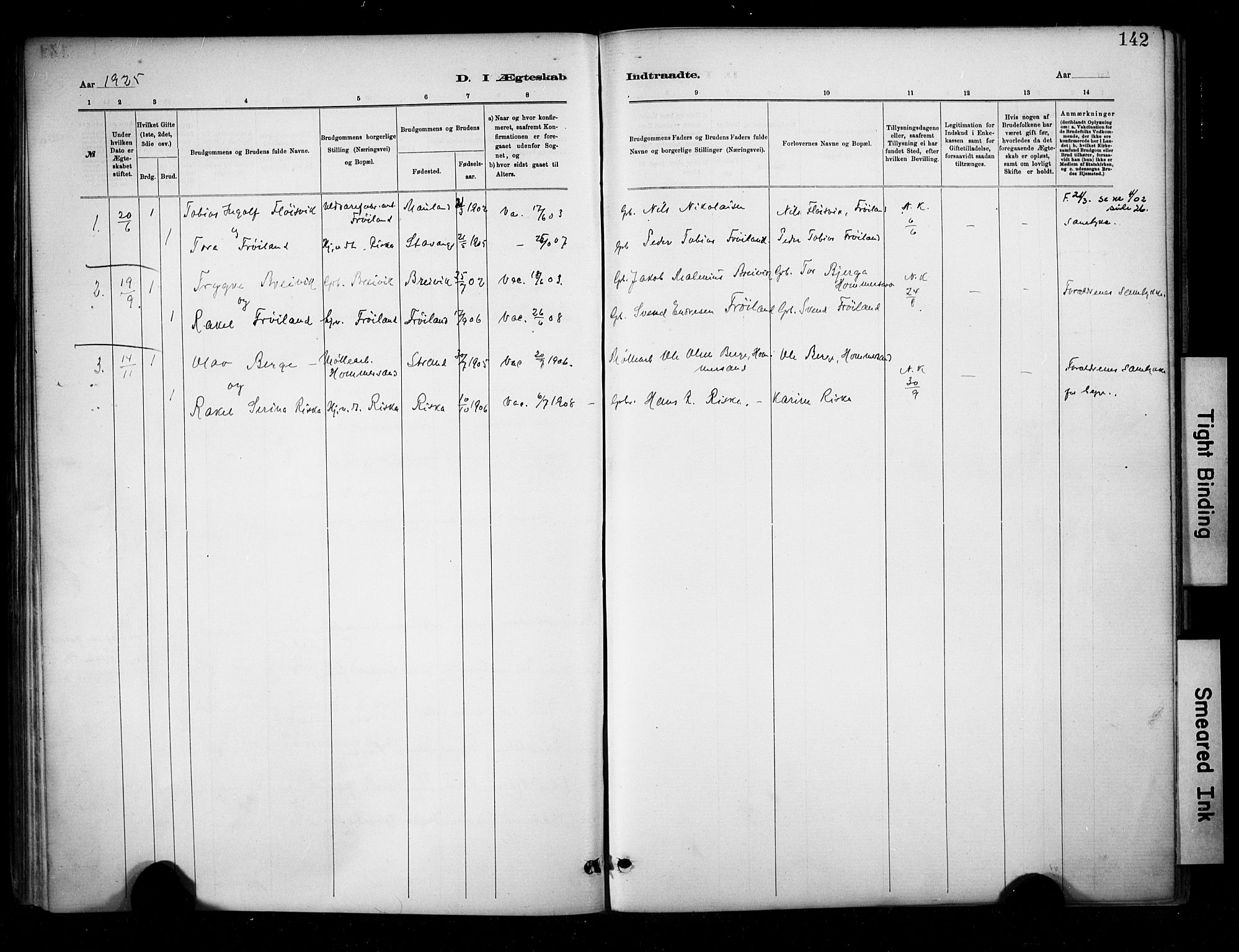 Hetland sokneprestkontor, SAST/A-101826/30/30BA/L0010: Parish register (official) no. A 10, 1882-1925, p. 142