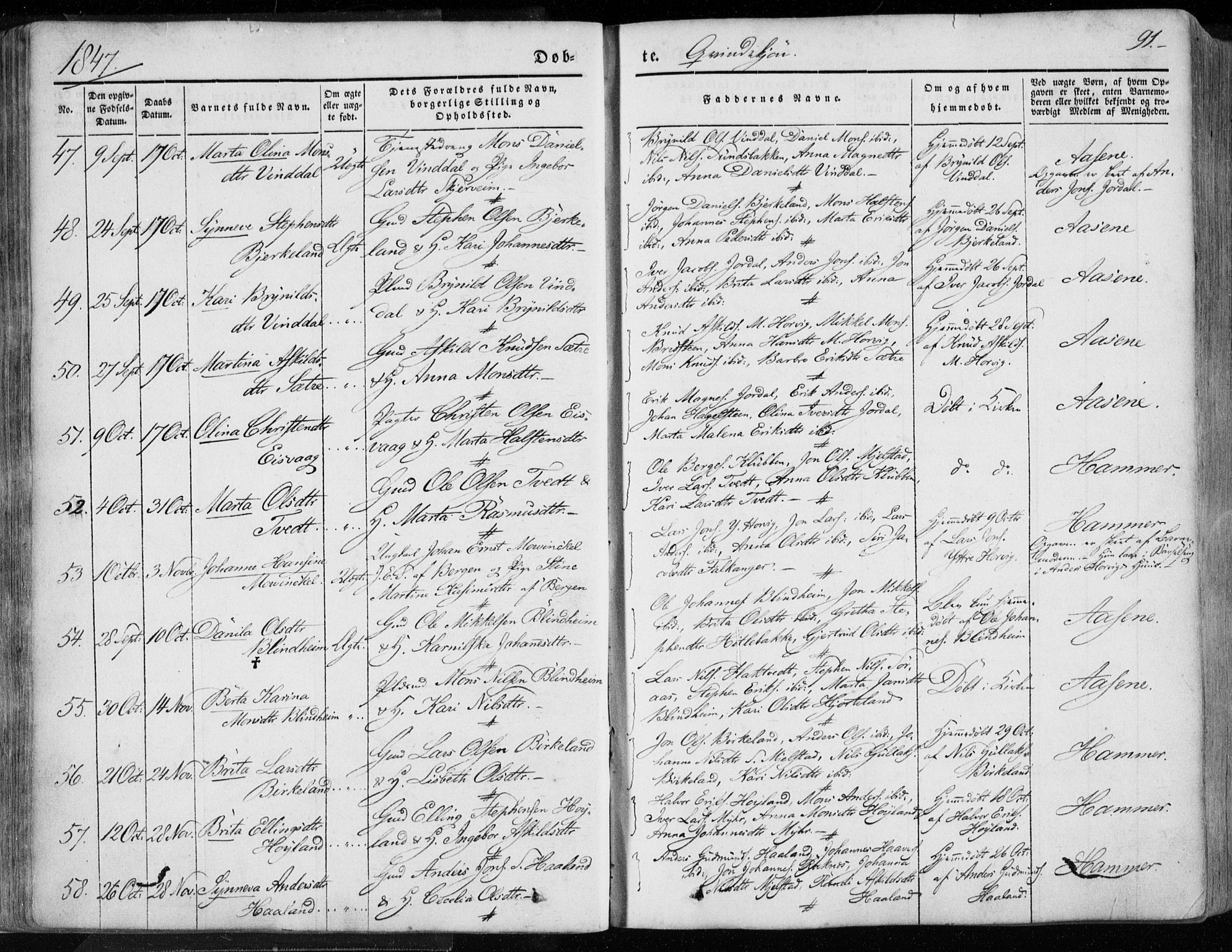 Hamre sokneprestembete, AV/SAB-A-75501/H/Ha/Haa/Haaa/L0013: Parish register (official) no. A 13, 1846-1857, p. 91