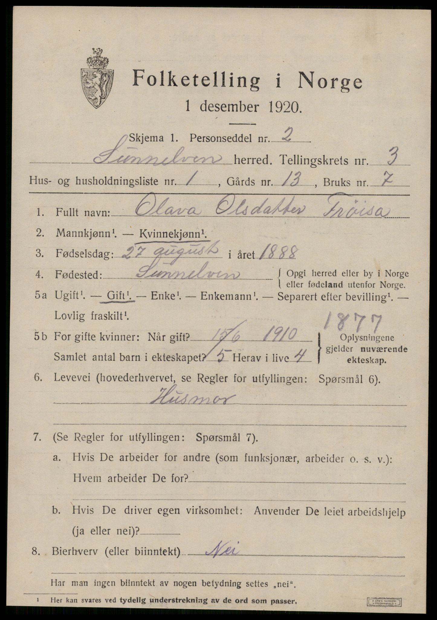 SAT, 1920 census for Sunnylven, 1920, p. 1682