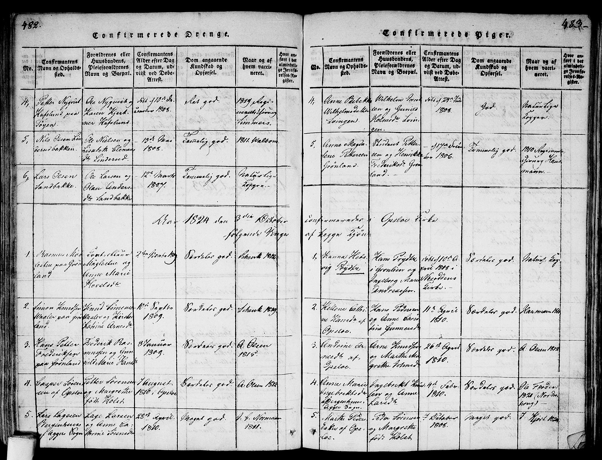 Gamlebyen prestekontor Kirkebøker, AV/SAO-A-10884/F/Fa/L0002: Parish register (official) no. 2, 1817-1829, p. 482-483