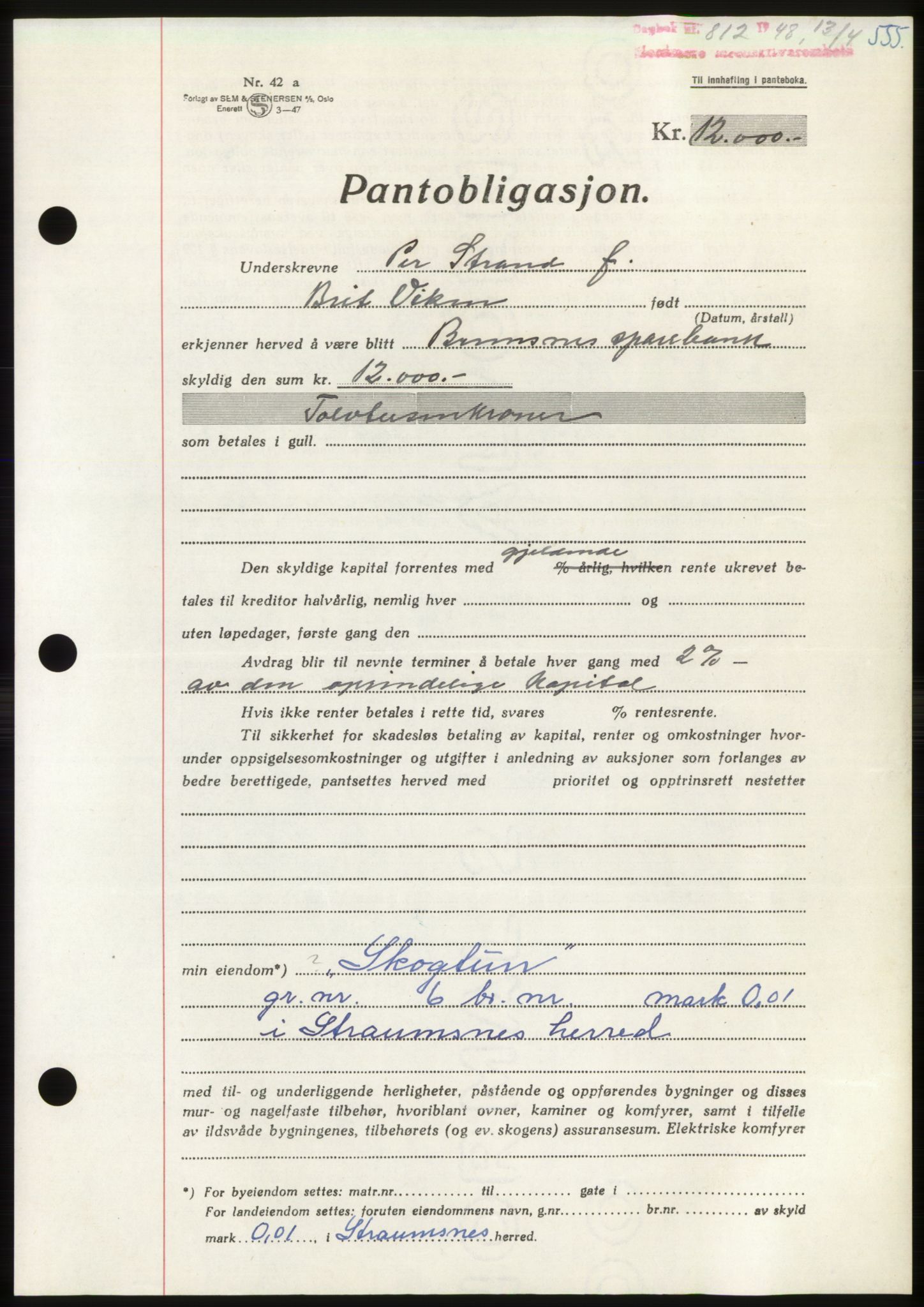 Nordmøre sorenskriveri, AV/SAT-A-4132/1/2/2Ca: Mortgage book no. B98, 1948-1948, Diary no: : 812/1948