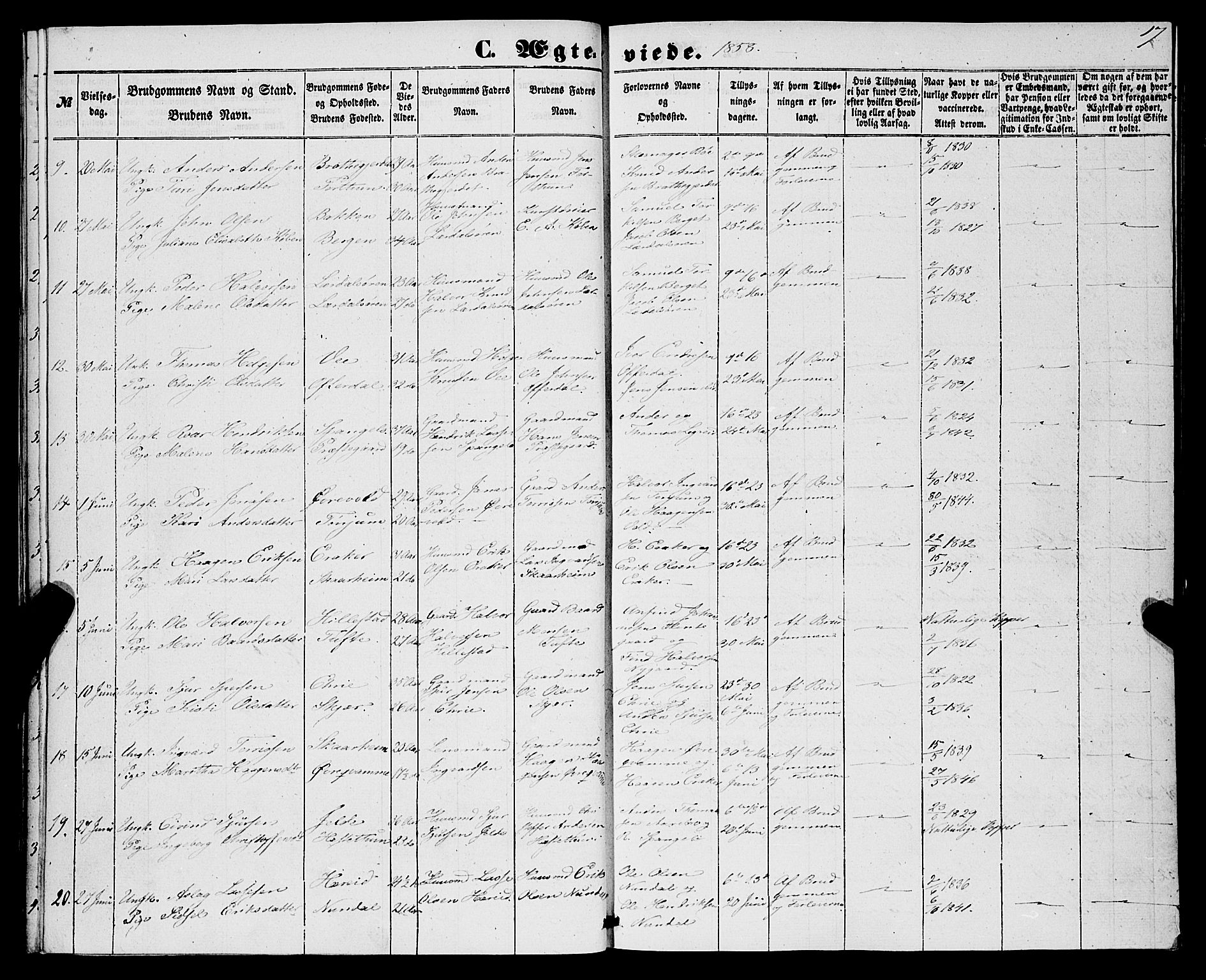 Lærdal sokneprestembete, AV/SAB-A-81201: Parish register (official) no. A 15, 1853-1877, p. 17