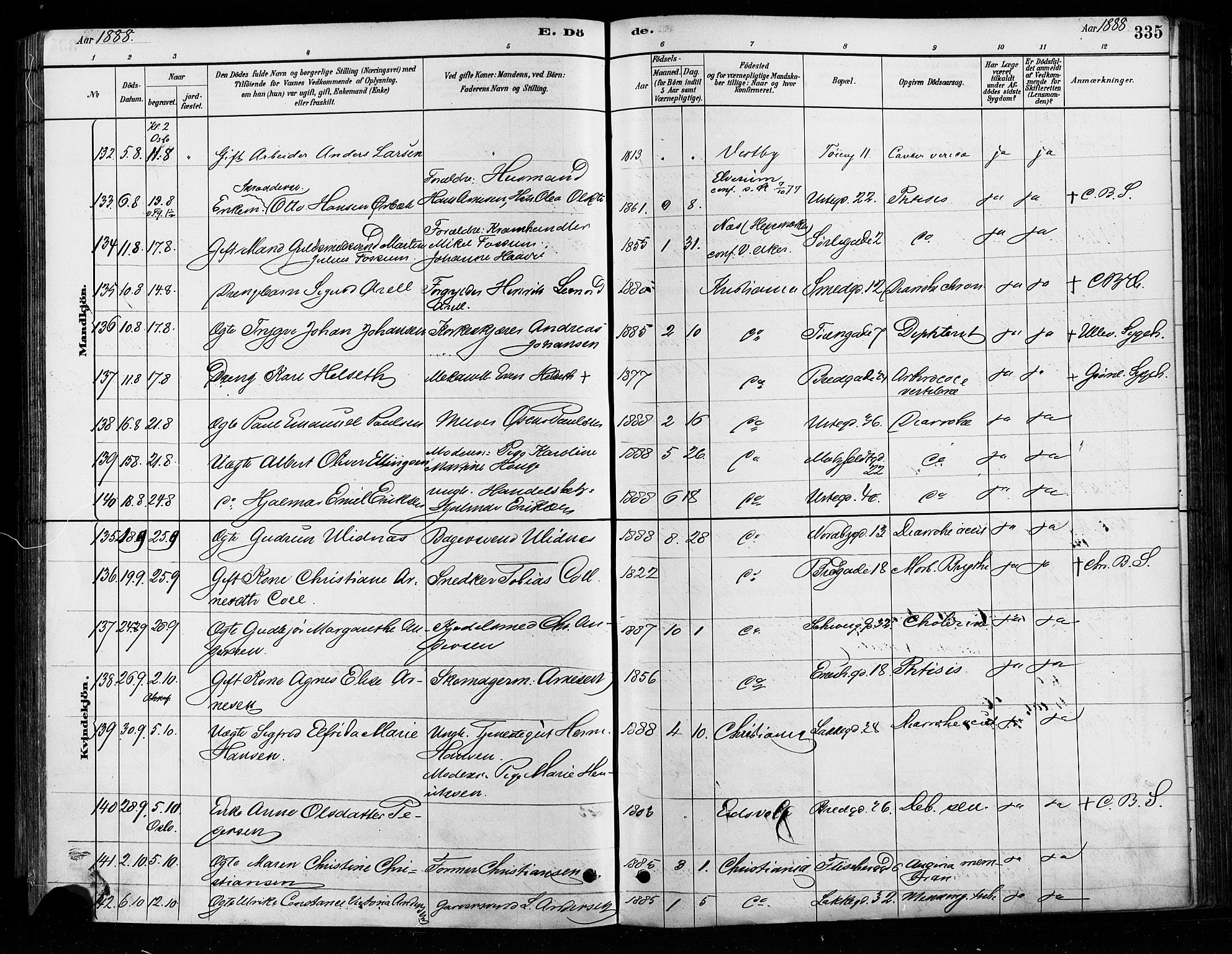 Grønland prestekontor Kirkebøker, AV/SAO-A-10848/F/Fa/L0008: Parish register (official) no. 8, 1881-1893, p. 335