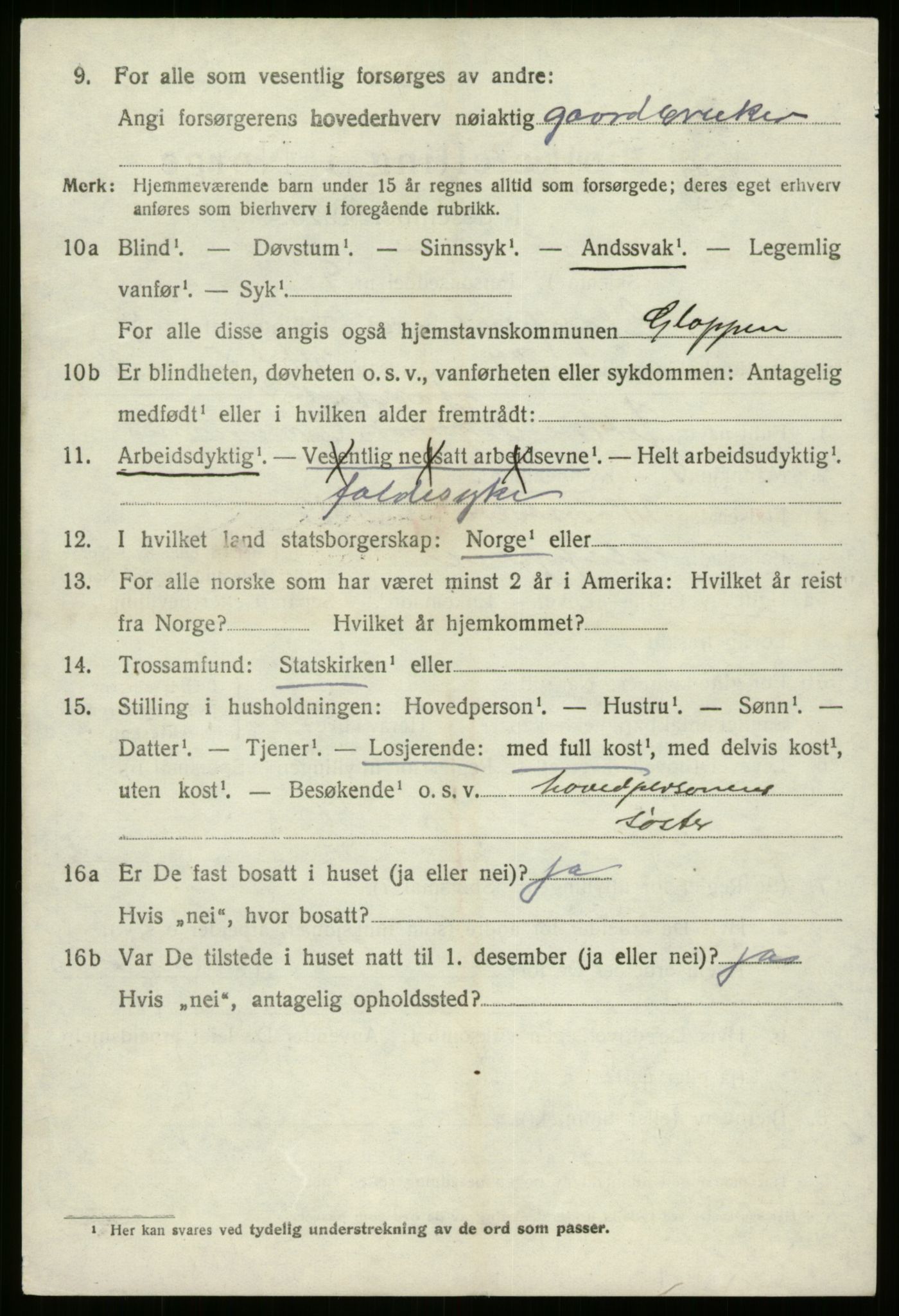 SAB, 1920 census for Gloppen, 1920, p. 3329