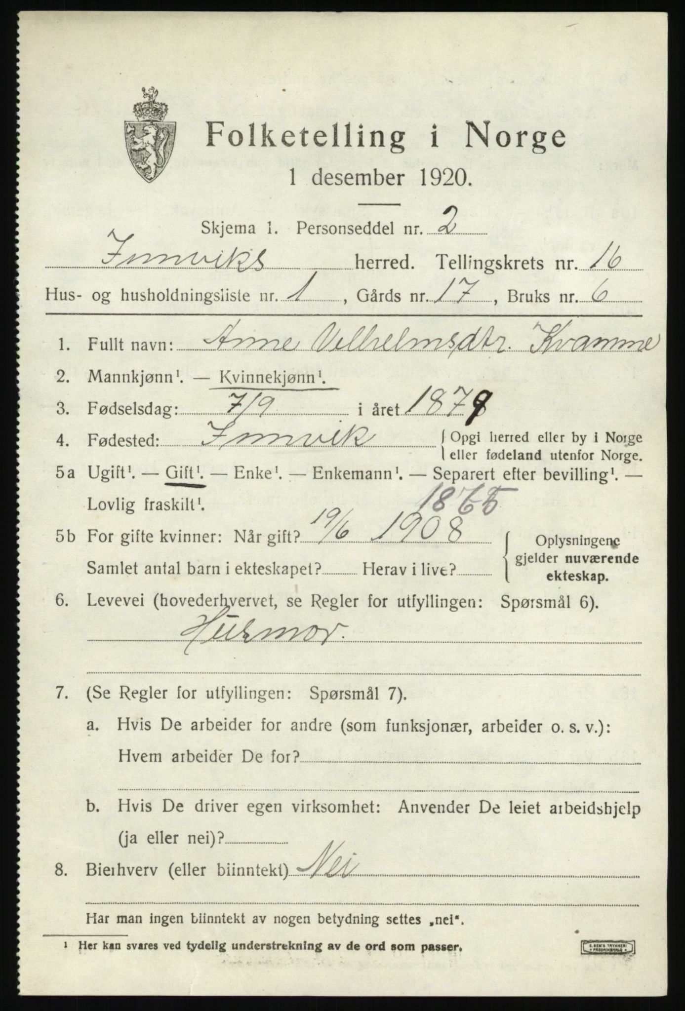 SAB, 1920 census for Innvik, 1920, p. 6411