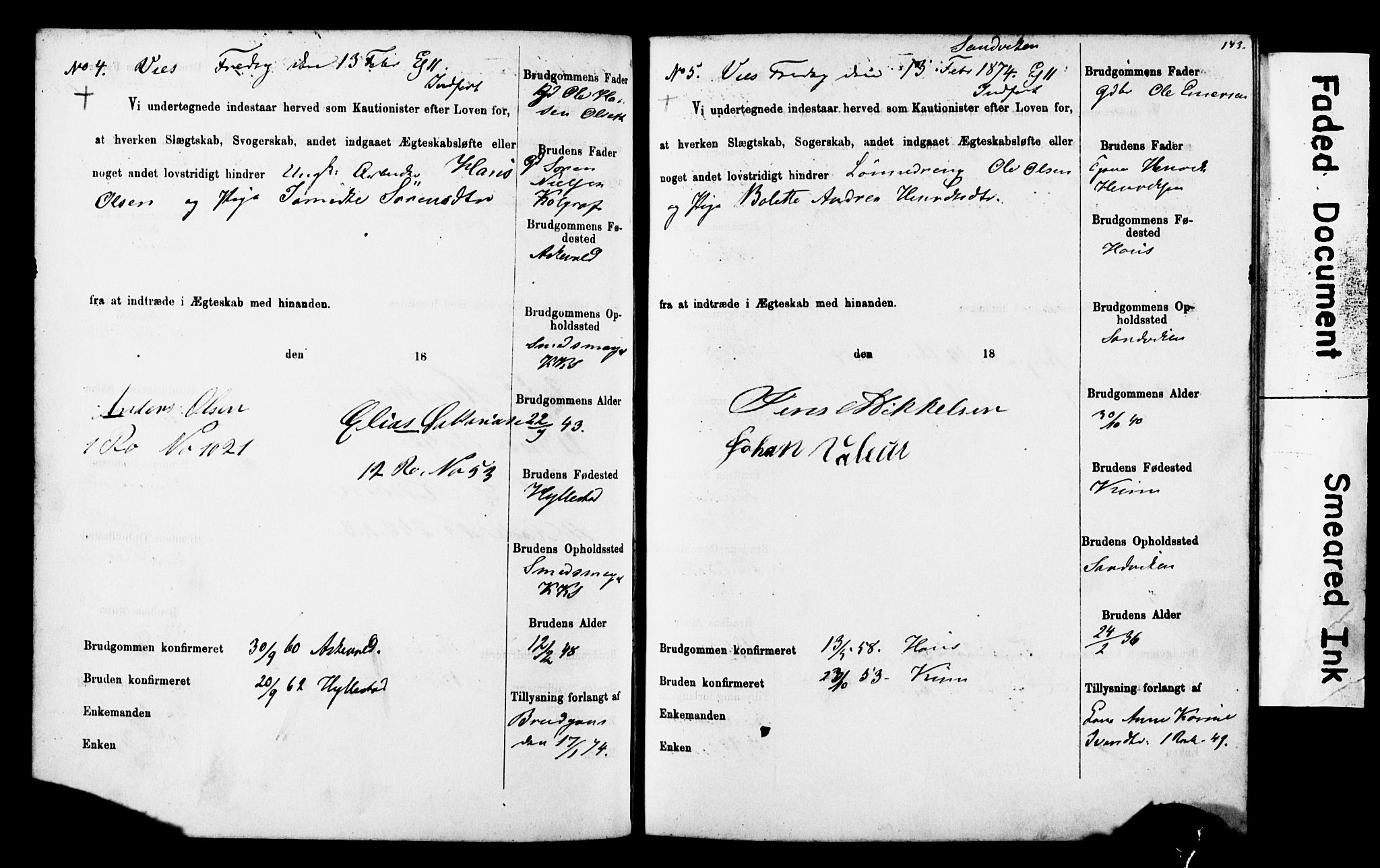 Korskirken sokneprestembete, AV/SAB-A-76101: Best man's statements no. II.5.4, 1871-1878, p. 143