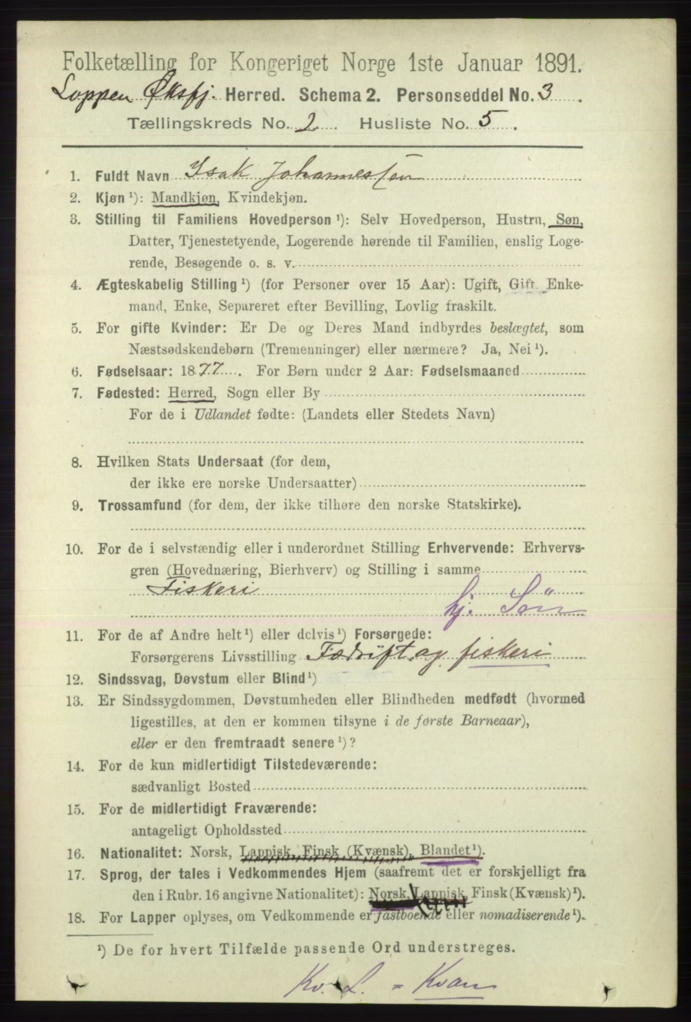 RA, 1891 census for 2014 Loppa, 1891, p. 393