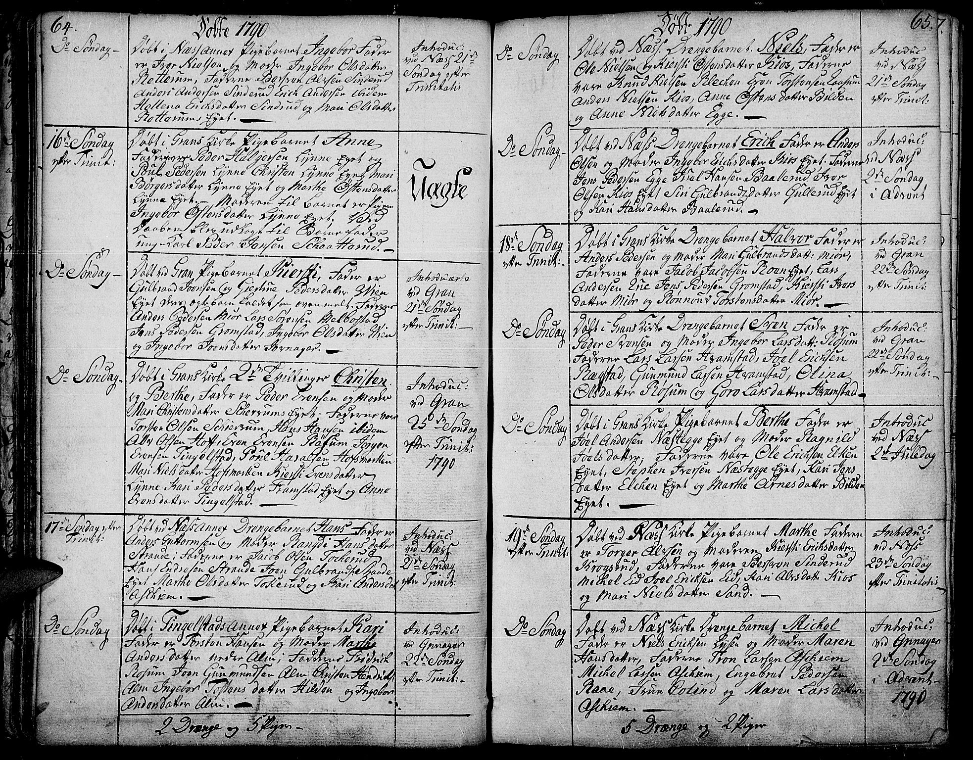 Gran prestekontor, AV/SAH-PREST-112/H/Ha/Haa/L0006: Parish register (official) no. 6, 1787-1824, p. 64-65