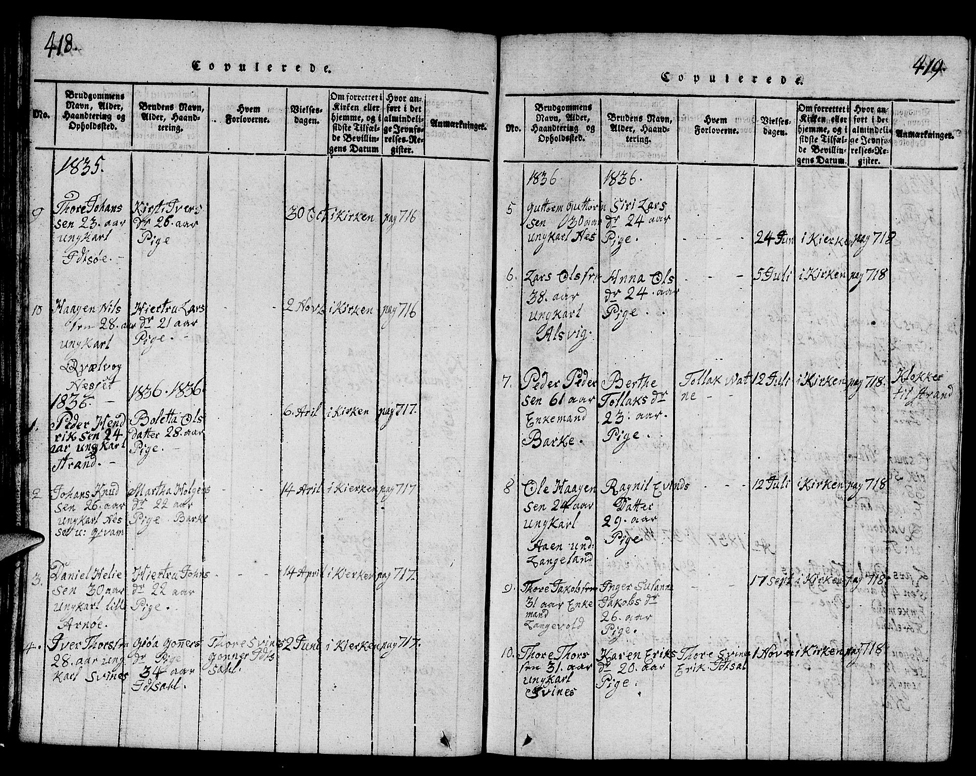 Strand sokneprestkontor, AV/SAST-A-101828/H/Ha/Hab/L0001: Parish register (copy) no. B 1, 1816-1854, p. 418-419