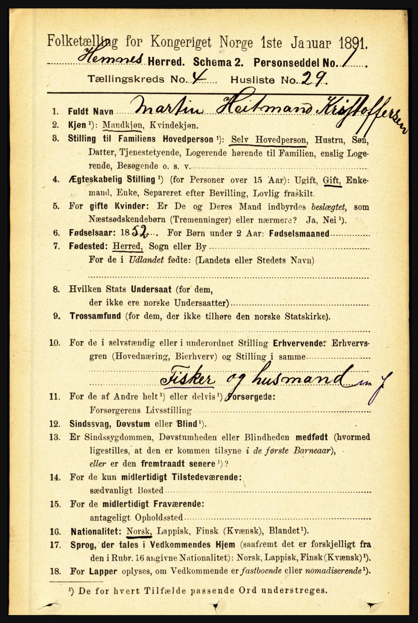 RA, 1891 census for 1832 Hemnes, 1891, p. 2429