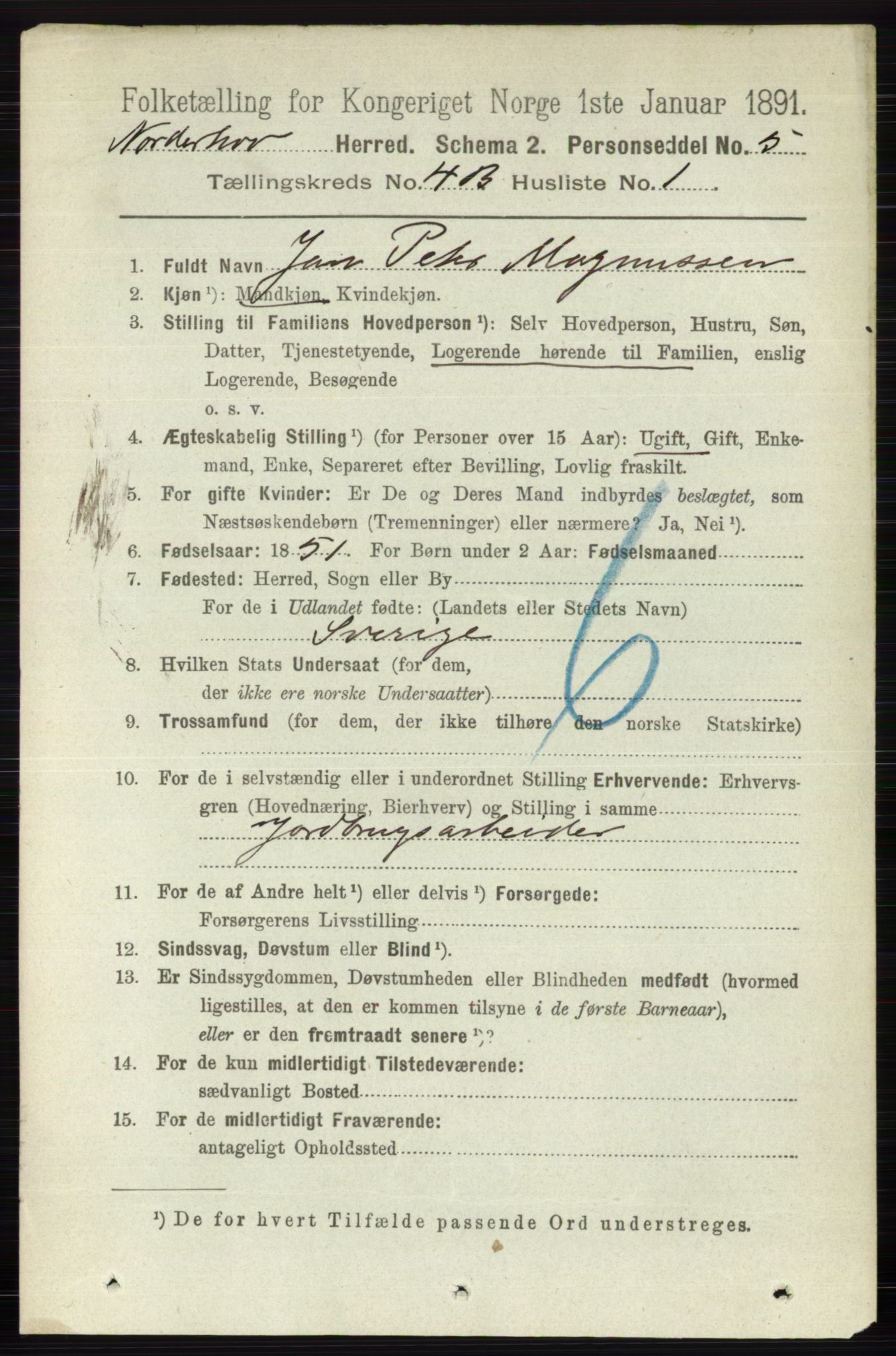 RA, 1891 census for 0613 Norderhov, 1891, p. 2004