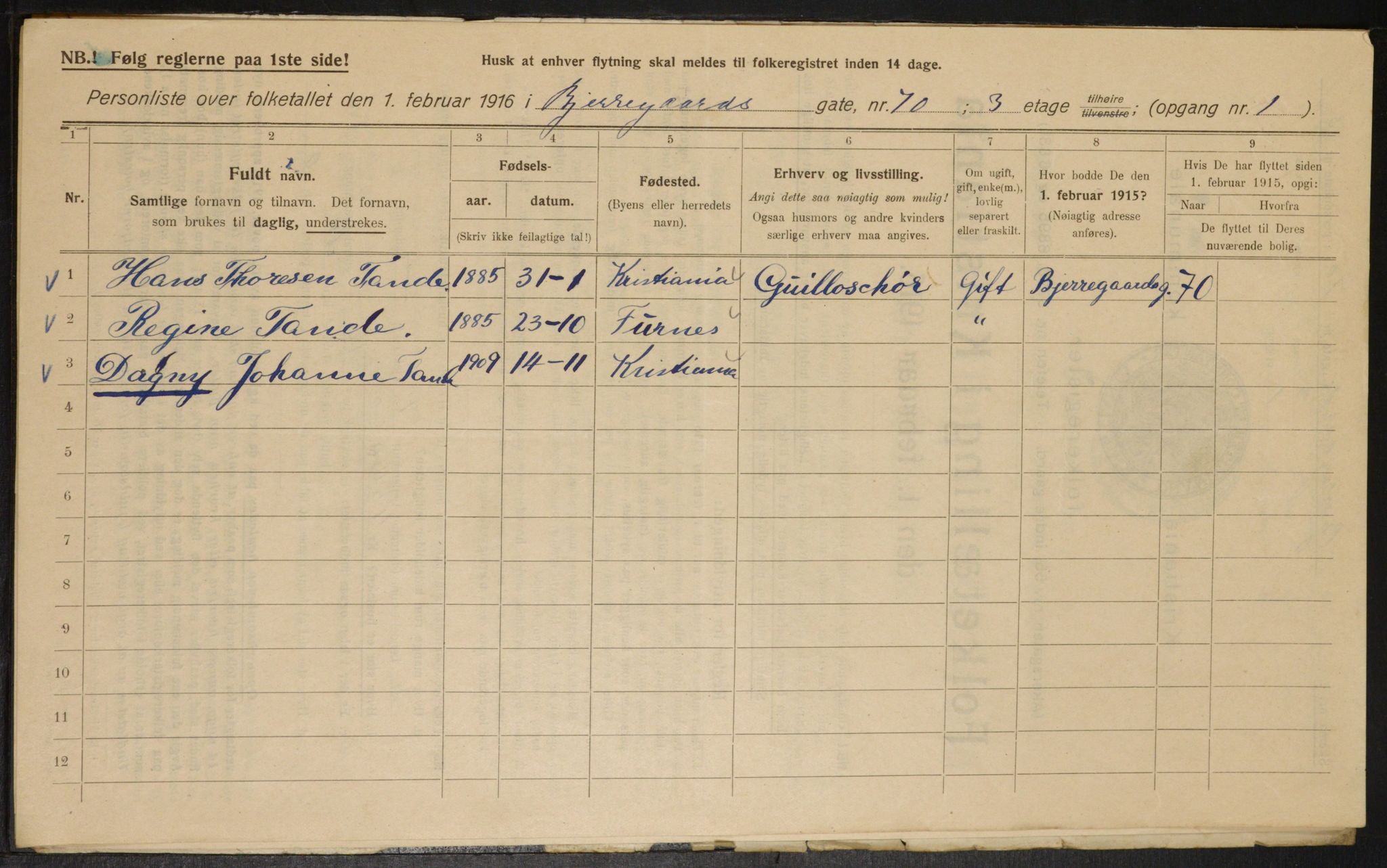 OBA, Municipal Census 1916 for Kristiania, 1916, p. 6488