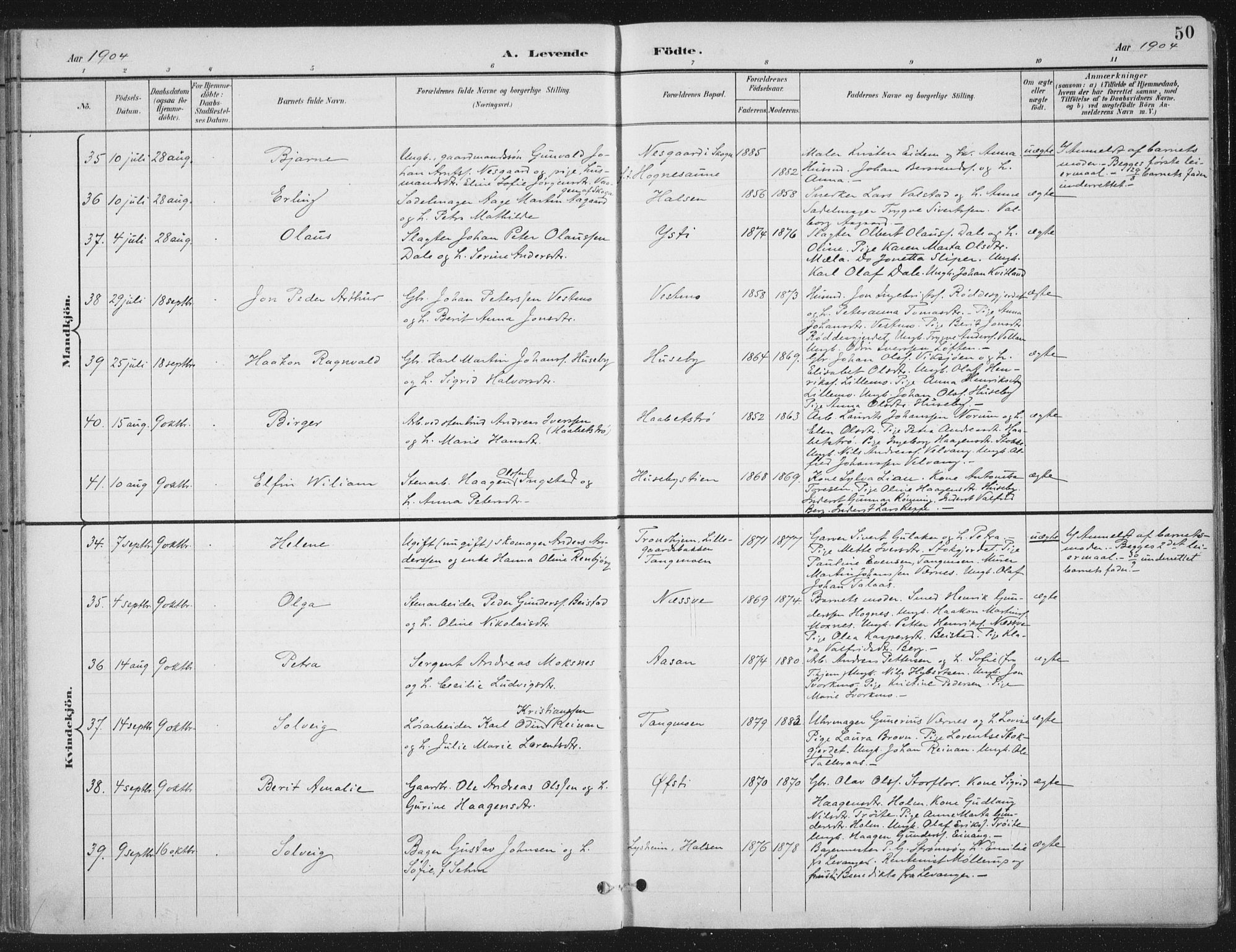 Ministerialprotokoller, klokkerbøker og fødselsregistre - Nord-Trøndelag, AV/SAT-A-1458/709/L0082: Parish register (official) no. 709A22, 1896-1916, p. 50