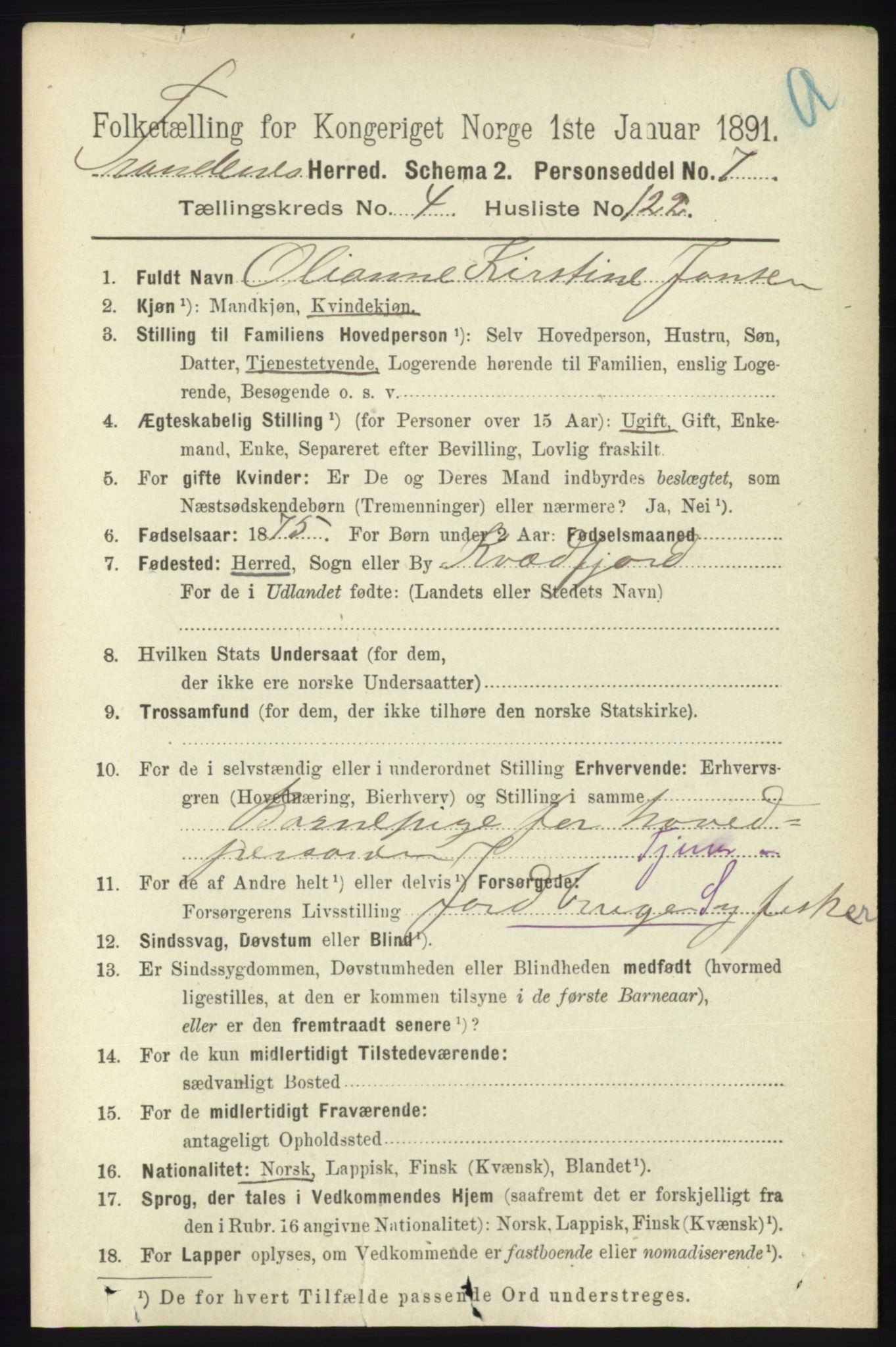 RA, 1891 census for 1914 Trondenes, 1891, p. 2692