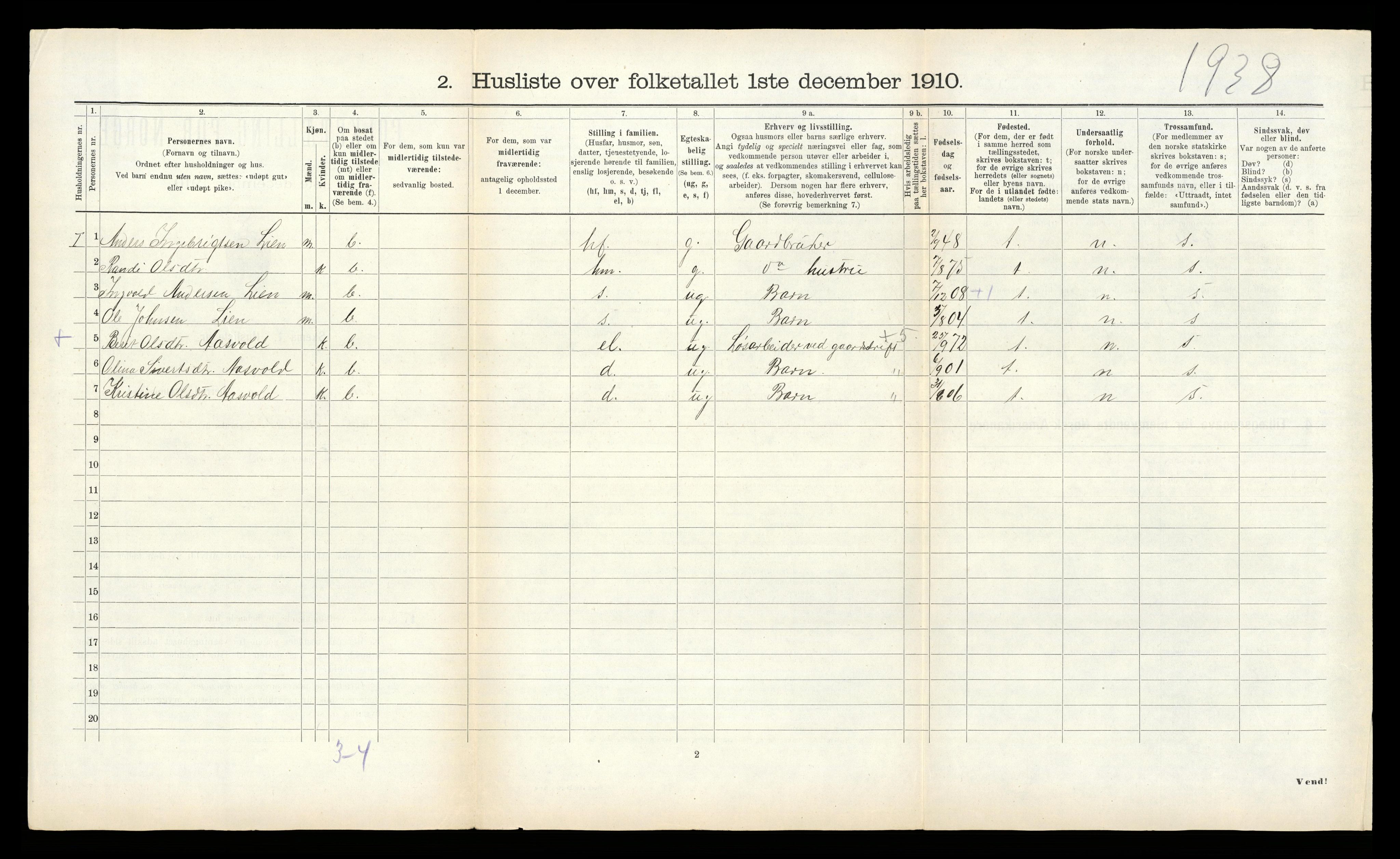 RA, 1910 census for Rennebu, 1910, p. 187