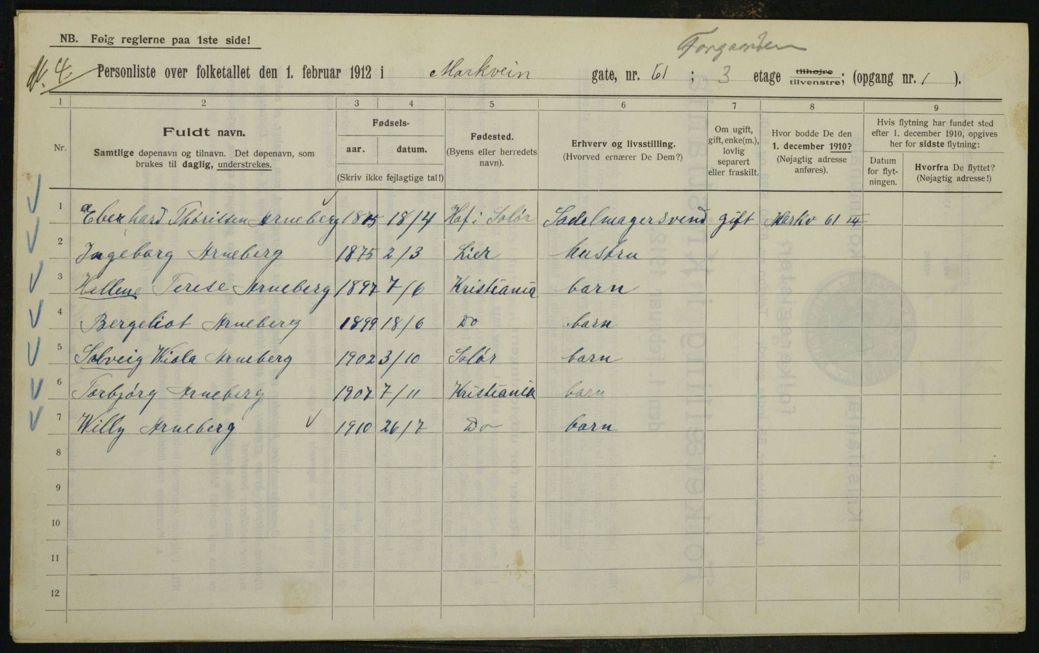 OBA, Municipal Census 1912 for Kristiania, 1912, p. 64850