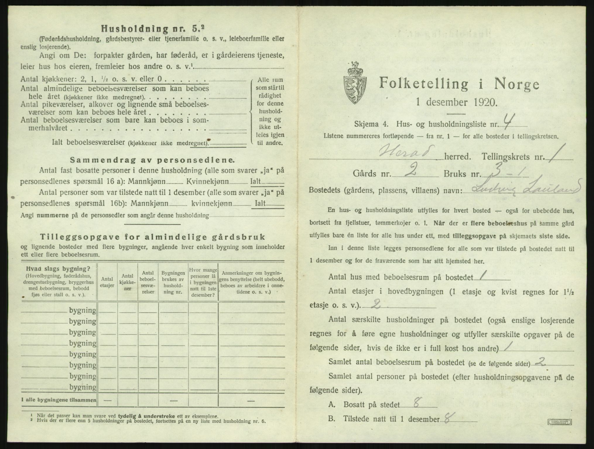 SAK, 1920 census for Herad, 1920, p. 28