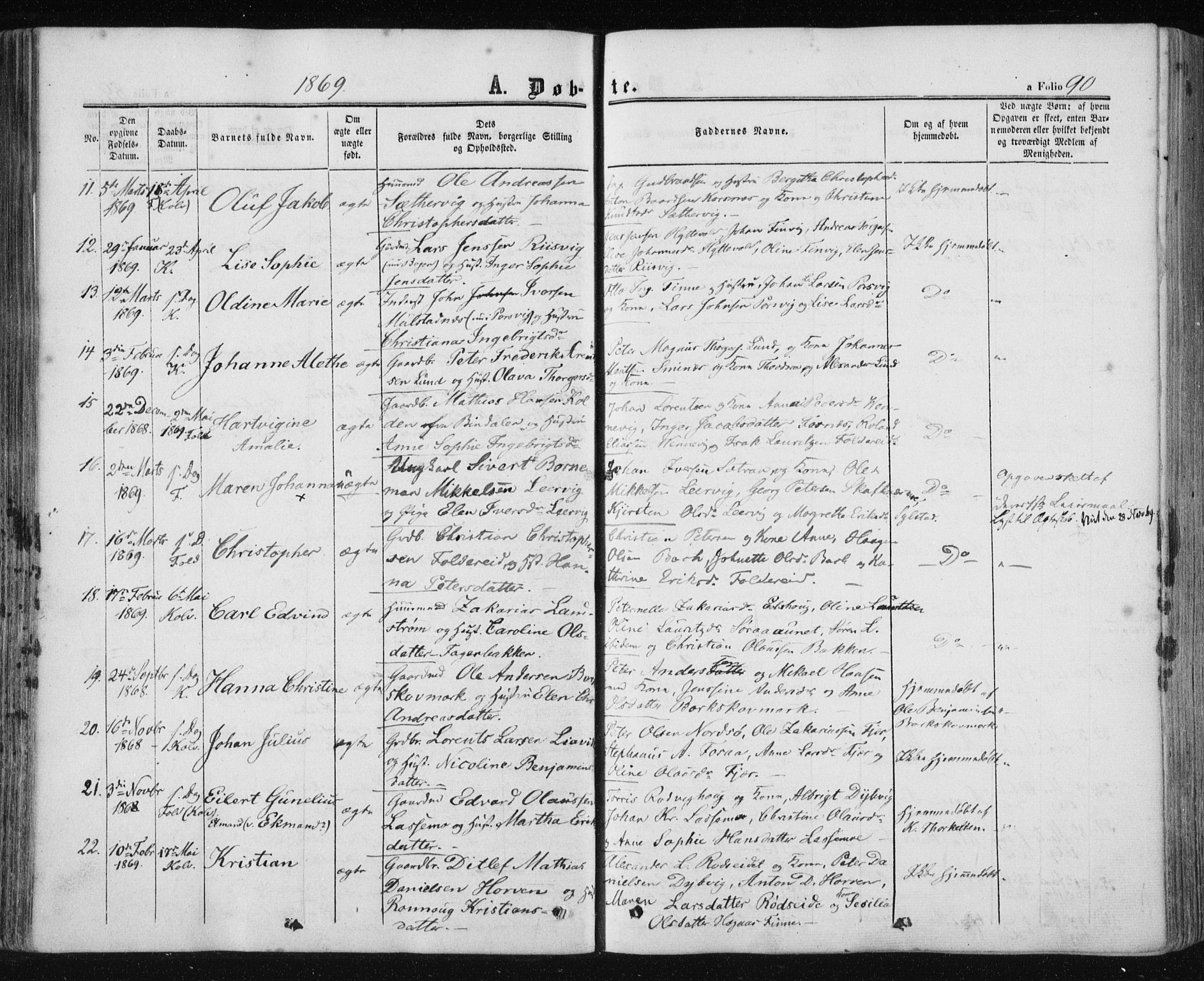 Ministerialprotokoller, klokkerbøker og fødselsregistre - Nord-Trøndelag, SAT/A-1458/780/L0641: Parish register (official) no. 780A06, 1857-1874, p. 90