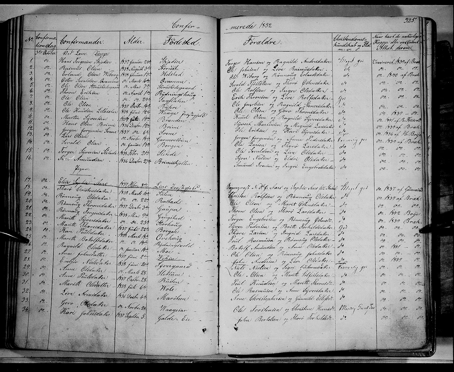 Lom prestekontor, SAH/PREST-070/K/L0006: Parish register (official) no. 6A, 1837-1863, p. 325