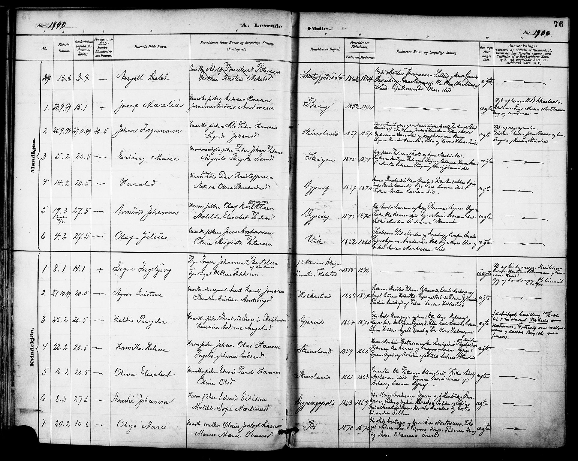 Ministerialprotokoller, klokkerbøker og fødselsregistre - Nordland, AV/SAT-A-1459/855/L0803: Parish register (official) no. 855A11, 1887-1905, p. 76
