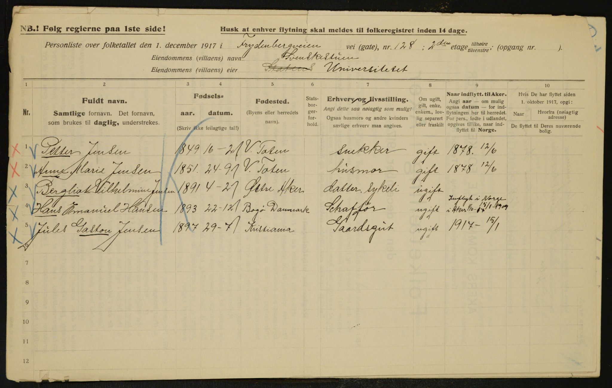 OBA, Municipal Census 1917 for Aker, 1917, p. 29511