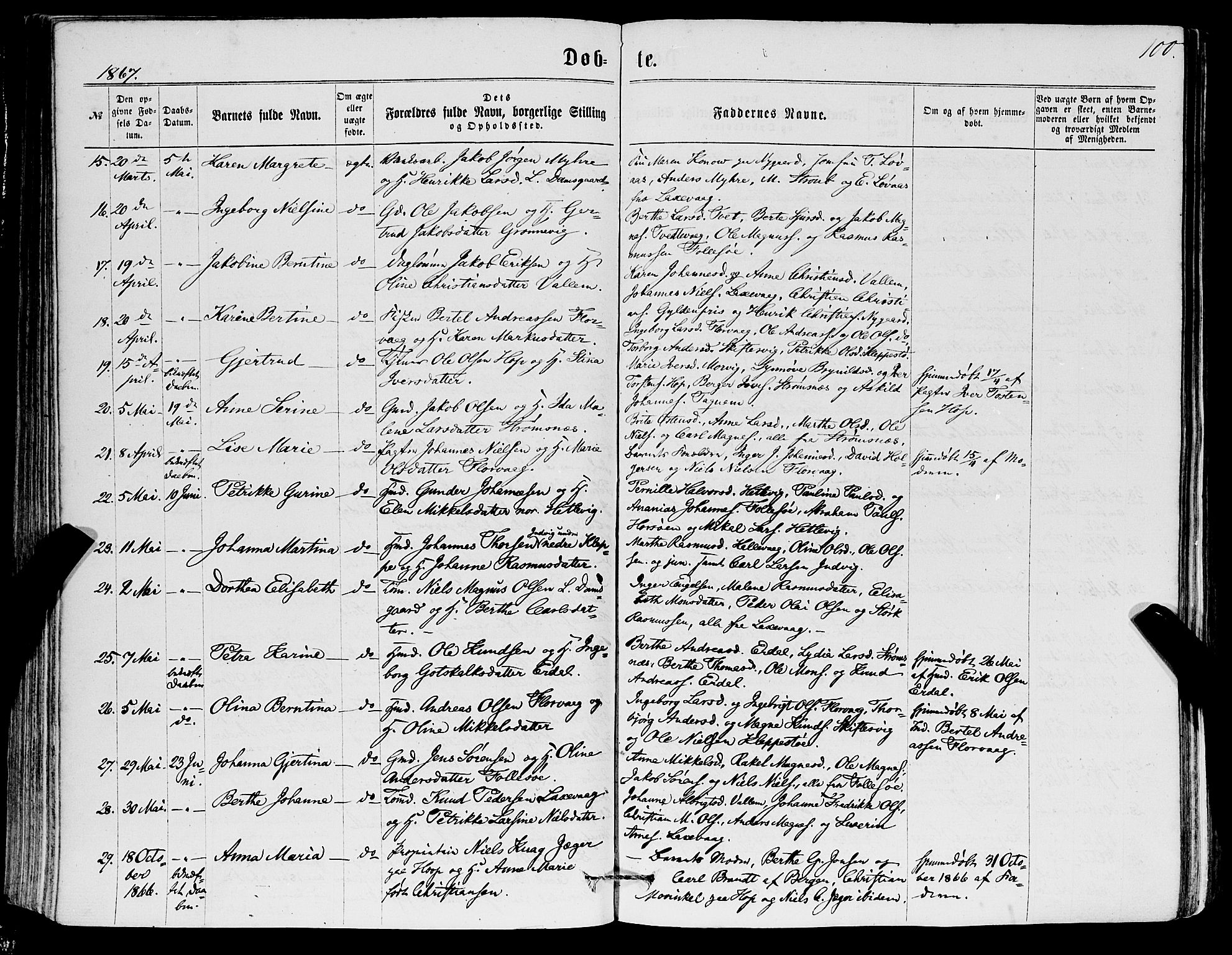 Askøy Sokneprestembete, AV/SAB-A-74101/H/Ha/Haa/Haaa/L0009: Parish register (official) no. A 9, 1863-1877, p. 100
