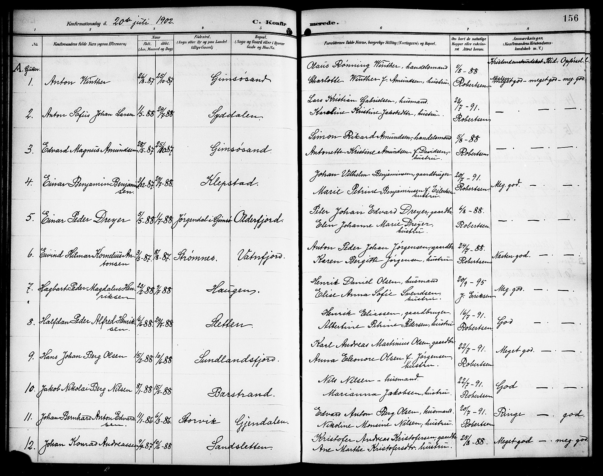 Ministerialprotokoller, klokkerbøker og fødselsregistre - Nordland, AV/SAT-A-1459/876/L1105: Parish register (copy) no. 876C04, 1896-1914, p. 156