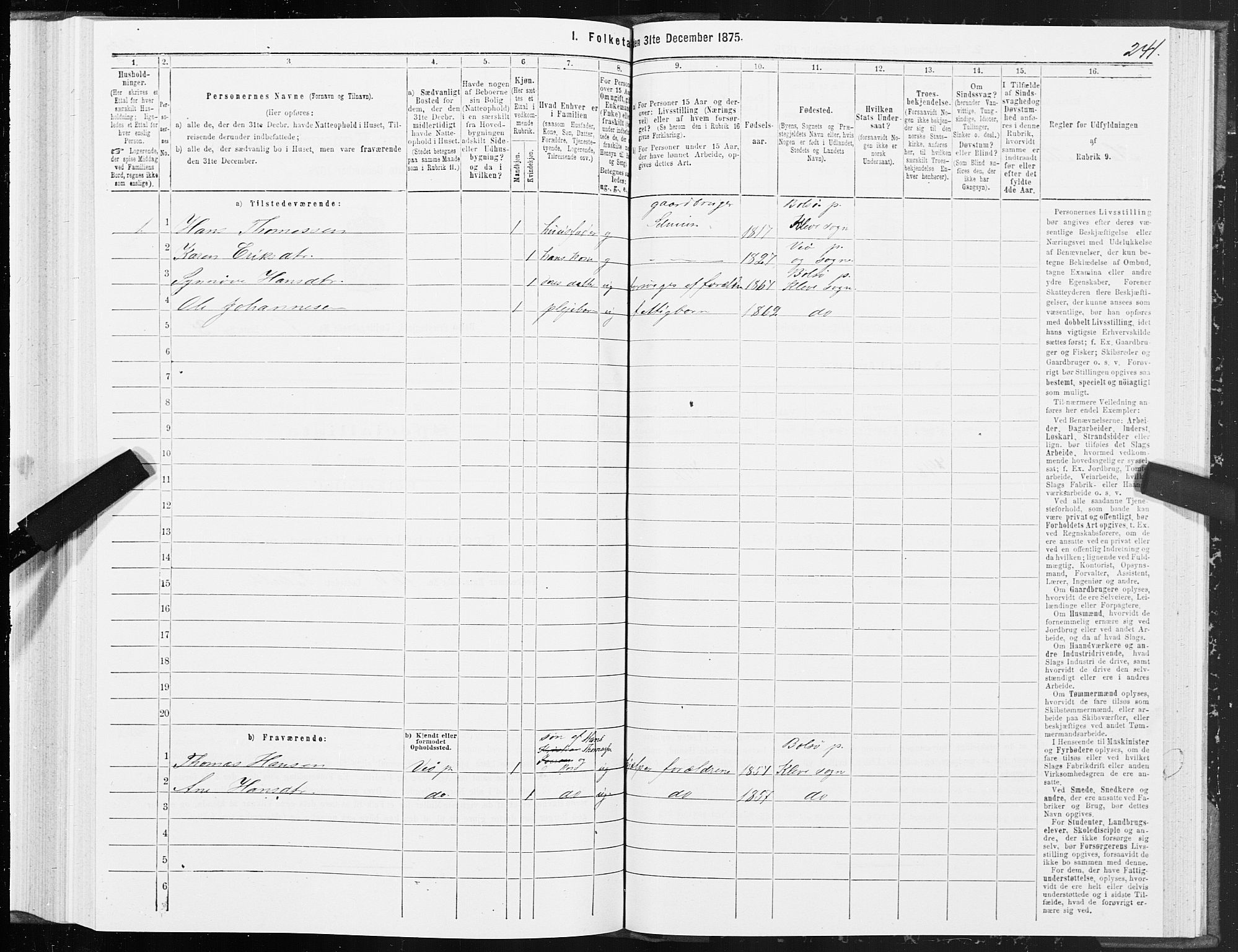 SAT, 1875 census for 1544P Bolsøy, 1875, p. 4241