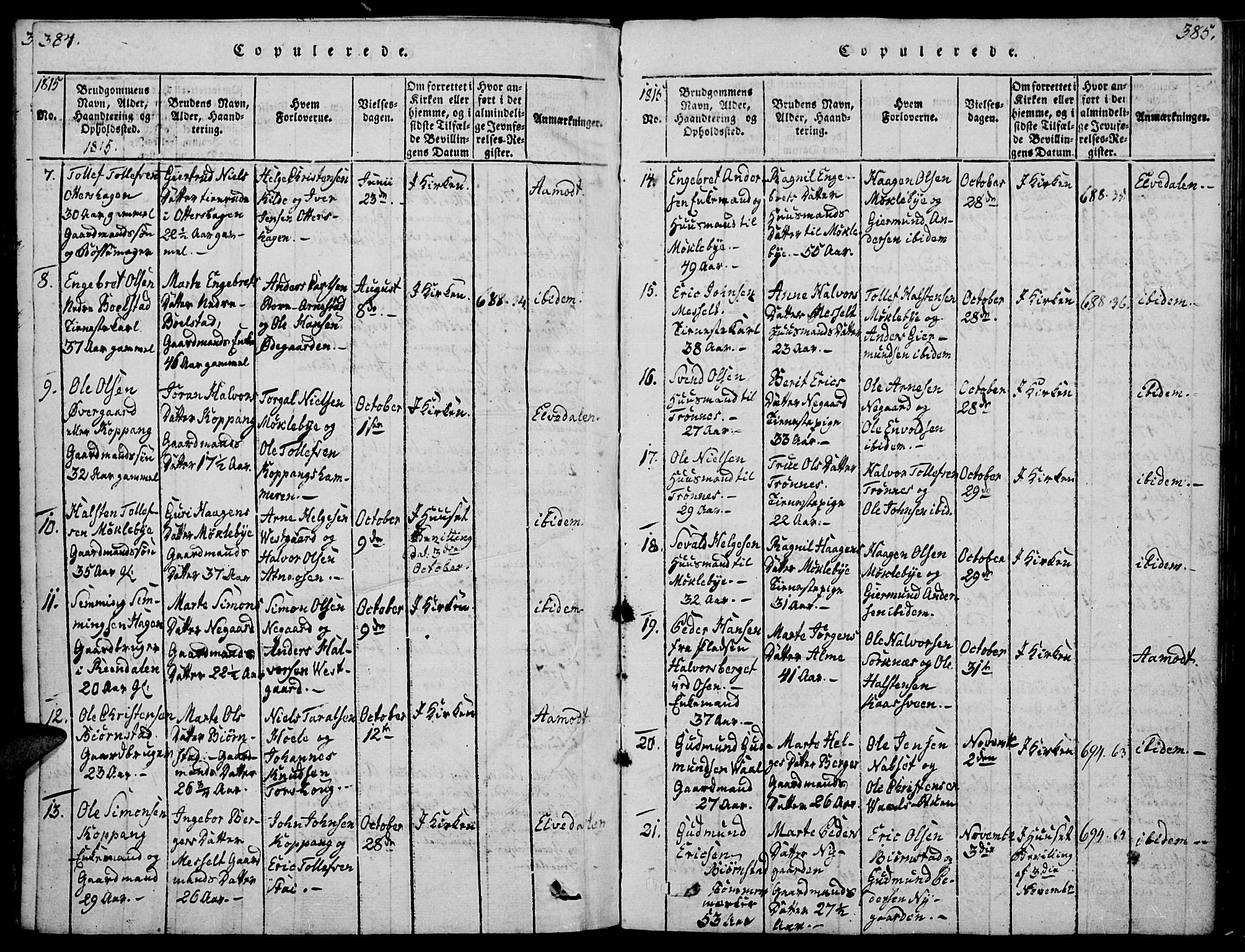 Åmot prestekontor, Hedmark, SAH/PREST-056/H/Ha/Haa/L0005: Parish register (official) no. 5, 1815-1841, p. 384-385