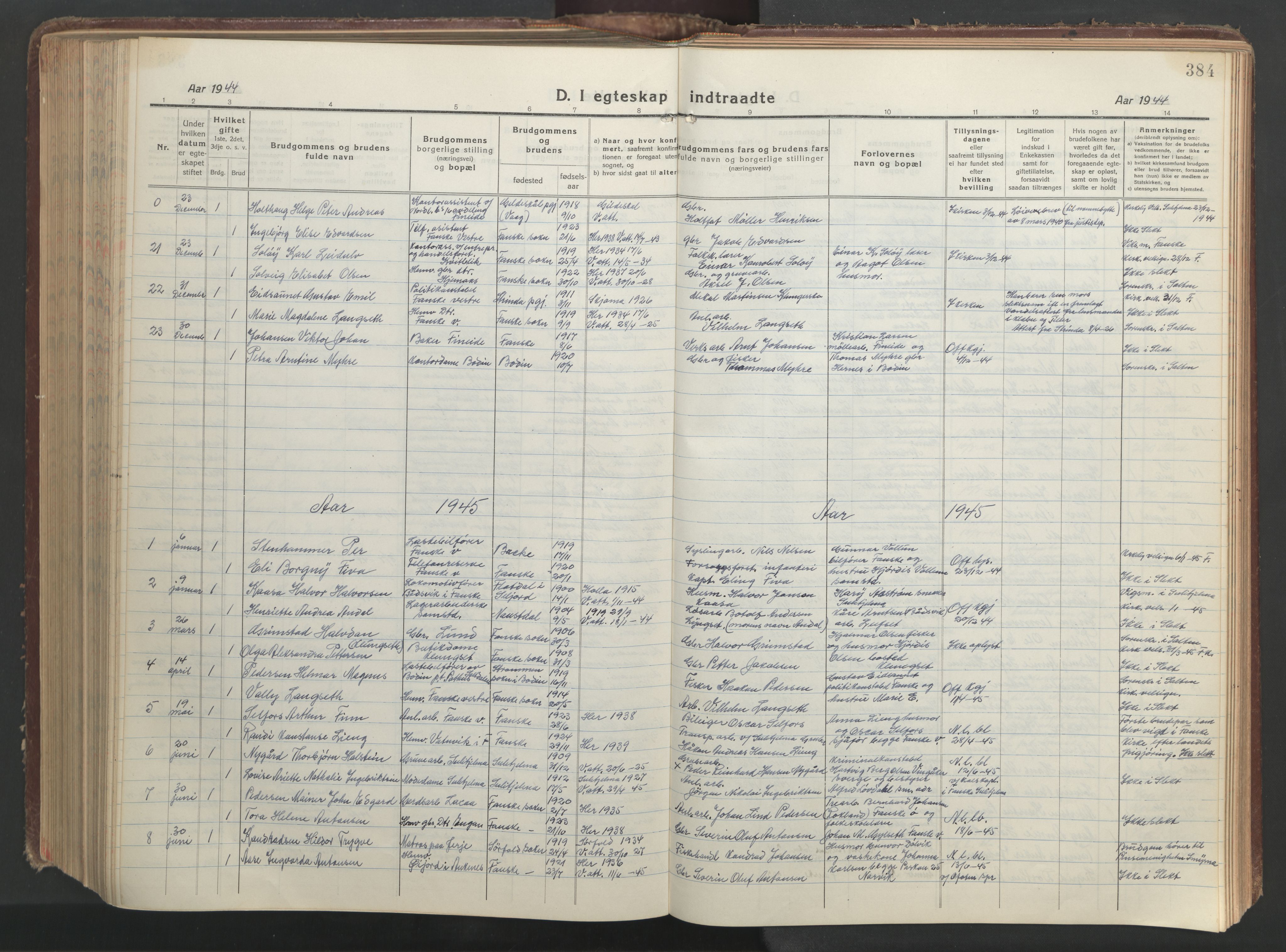 Ministerialprotokoller, klokkerbøker og fødselsregistre - Nordland, AV/SAT-A-1459/849/L0700: Parish register (copy) no. 849C01, 1919-1946, p. 384