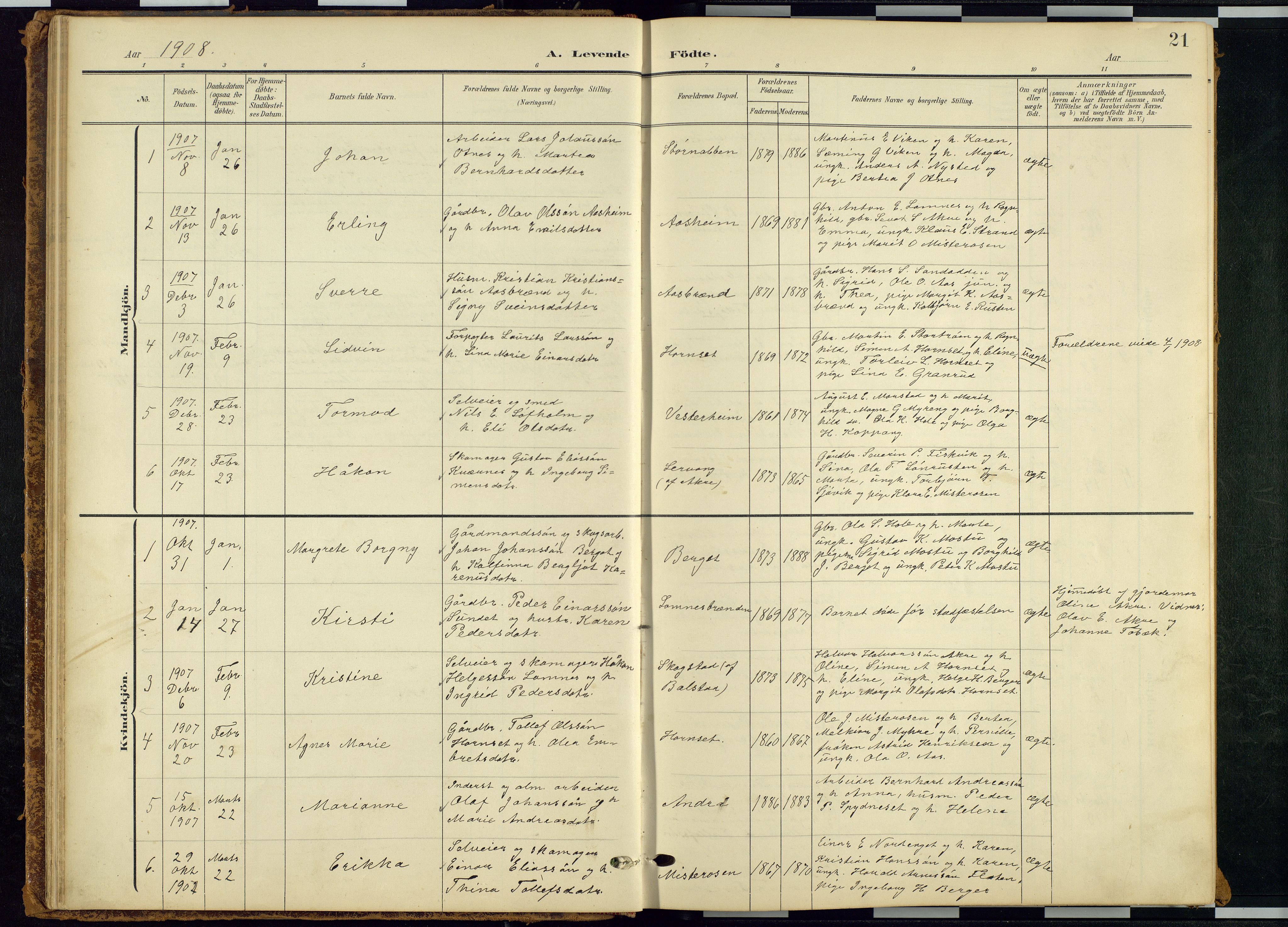 Rendalen prestekontor, SAH/PREST-054/H/Ha/Hab/L0010: Parish register (copy) no. 10, 1903-1940, p. 21