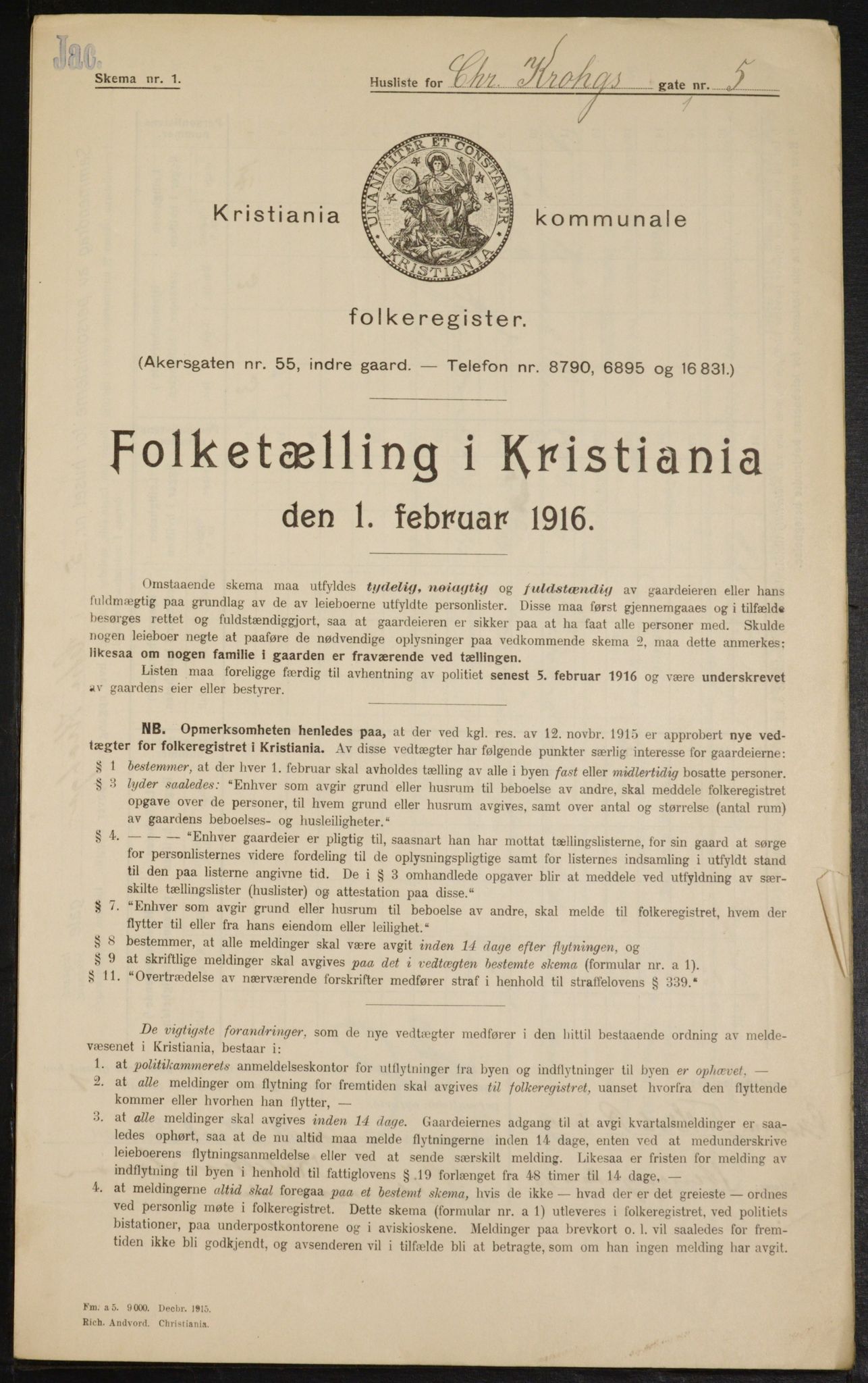 OBA, Municipal Census 1916 for Kristiania, 1916, p. 11840