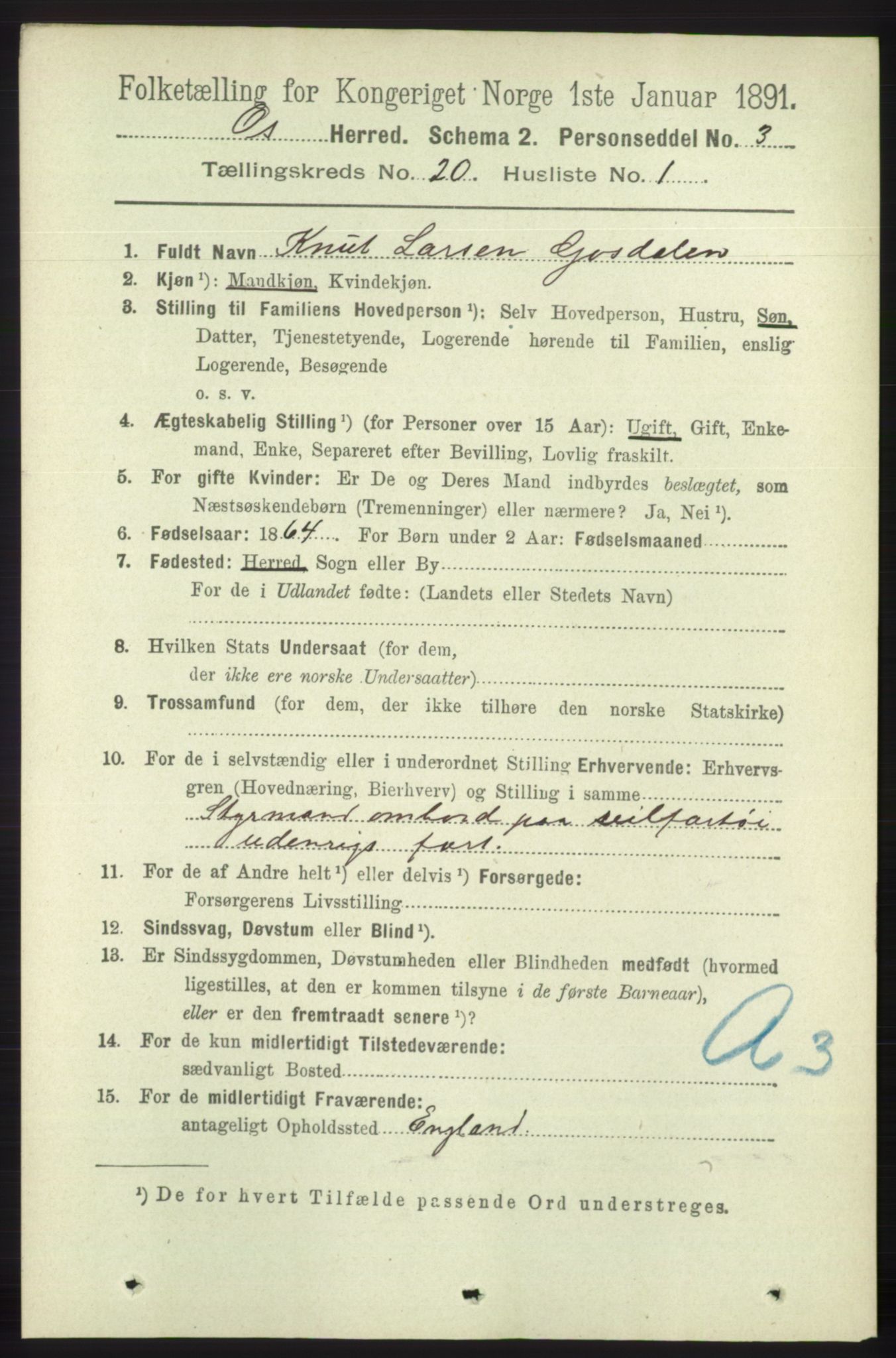 RA, 1891 census for 1243 Os, 1891, p. 4445