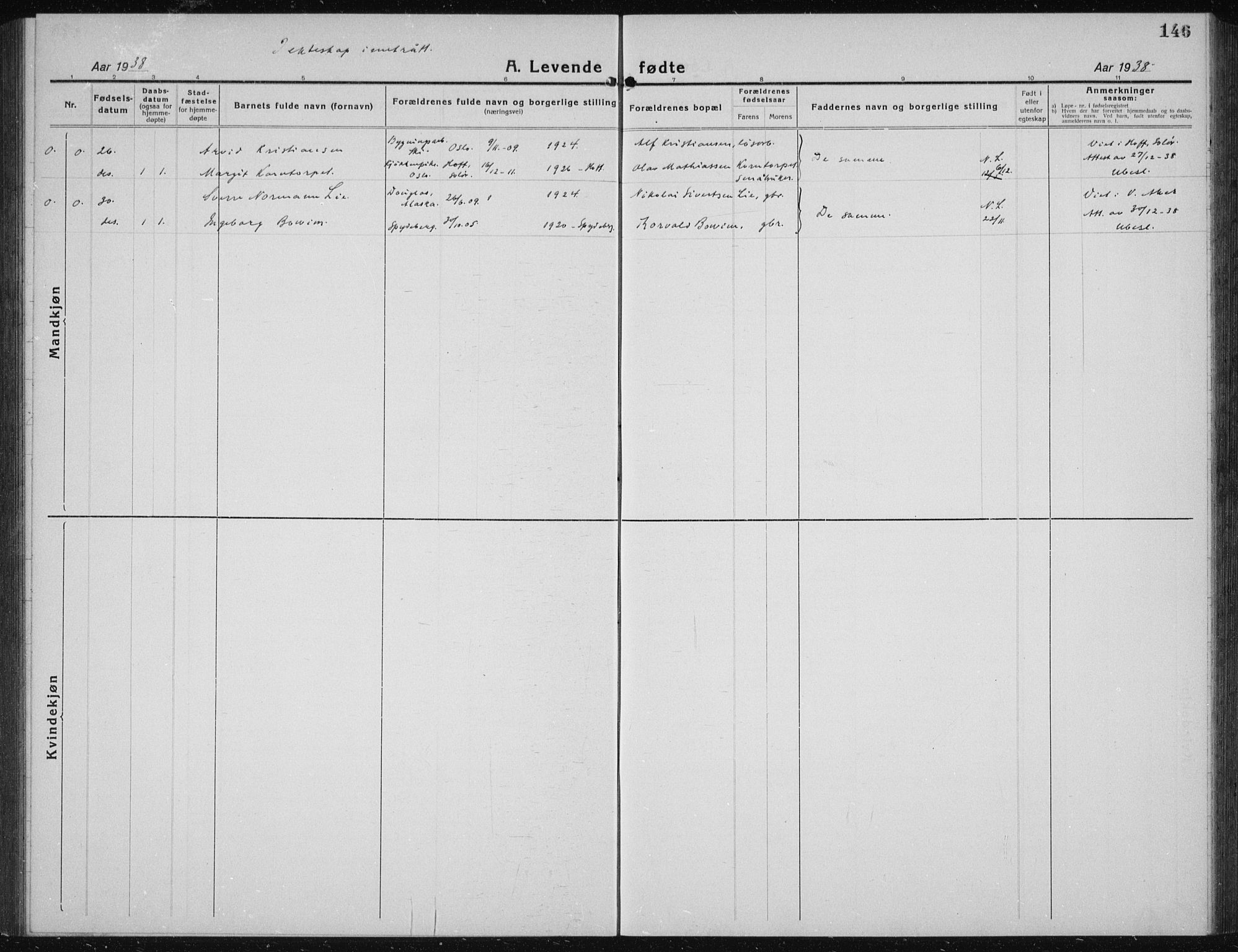 Kråkstad prestekontor Kirkebøker, AV/SAO-A-10125a/G/Gb/L0002: Parish register (copy) no. II 2, 1921-1941, p. 146