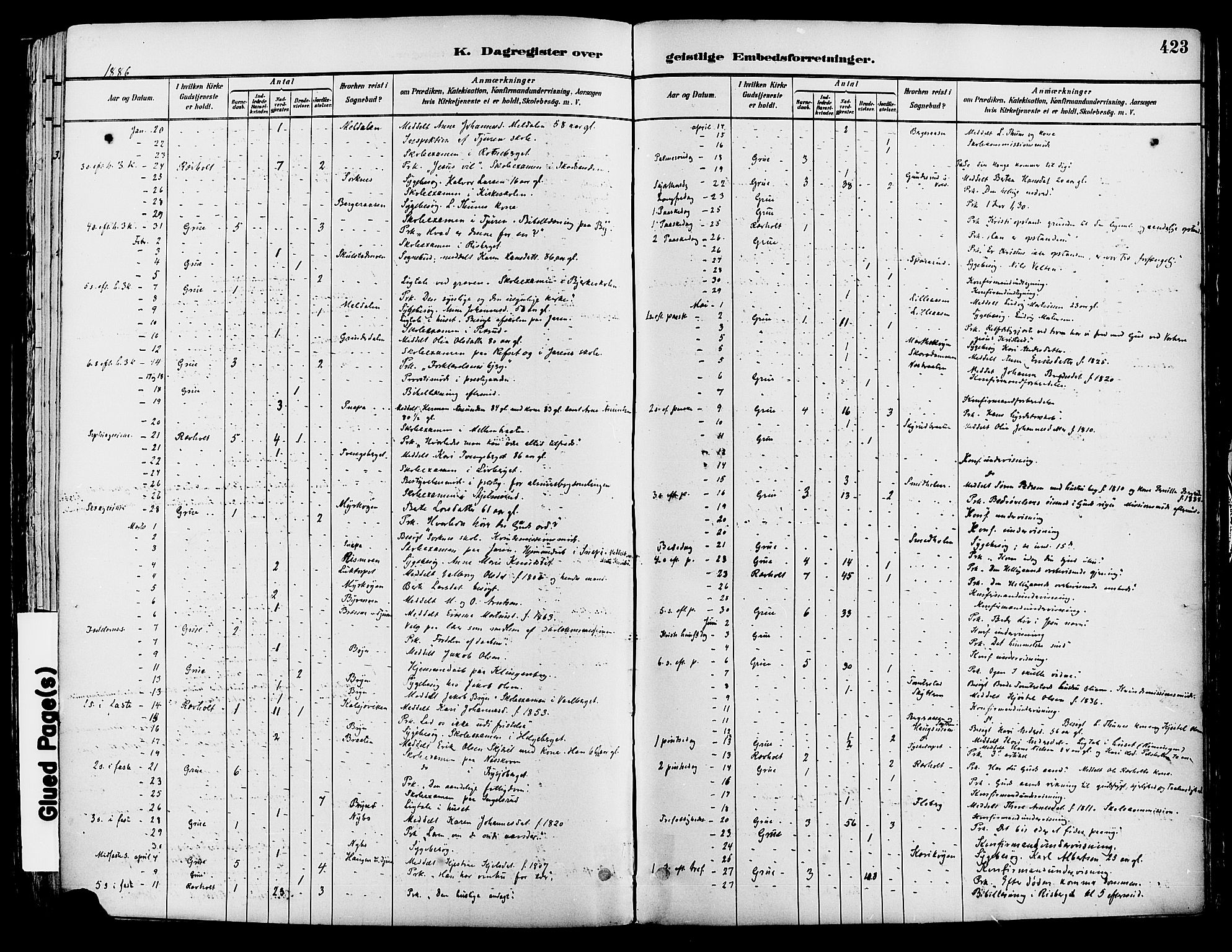 Grue prestekontor, AV/SAH-PREST-036/H/Ha/Haa/L0012: Parish register (official) no. 12, 1881-1897, p. 423