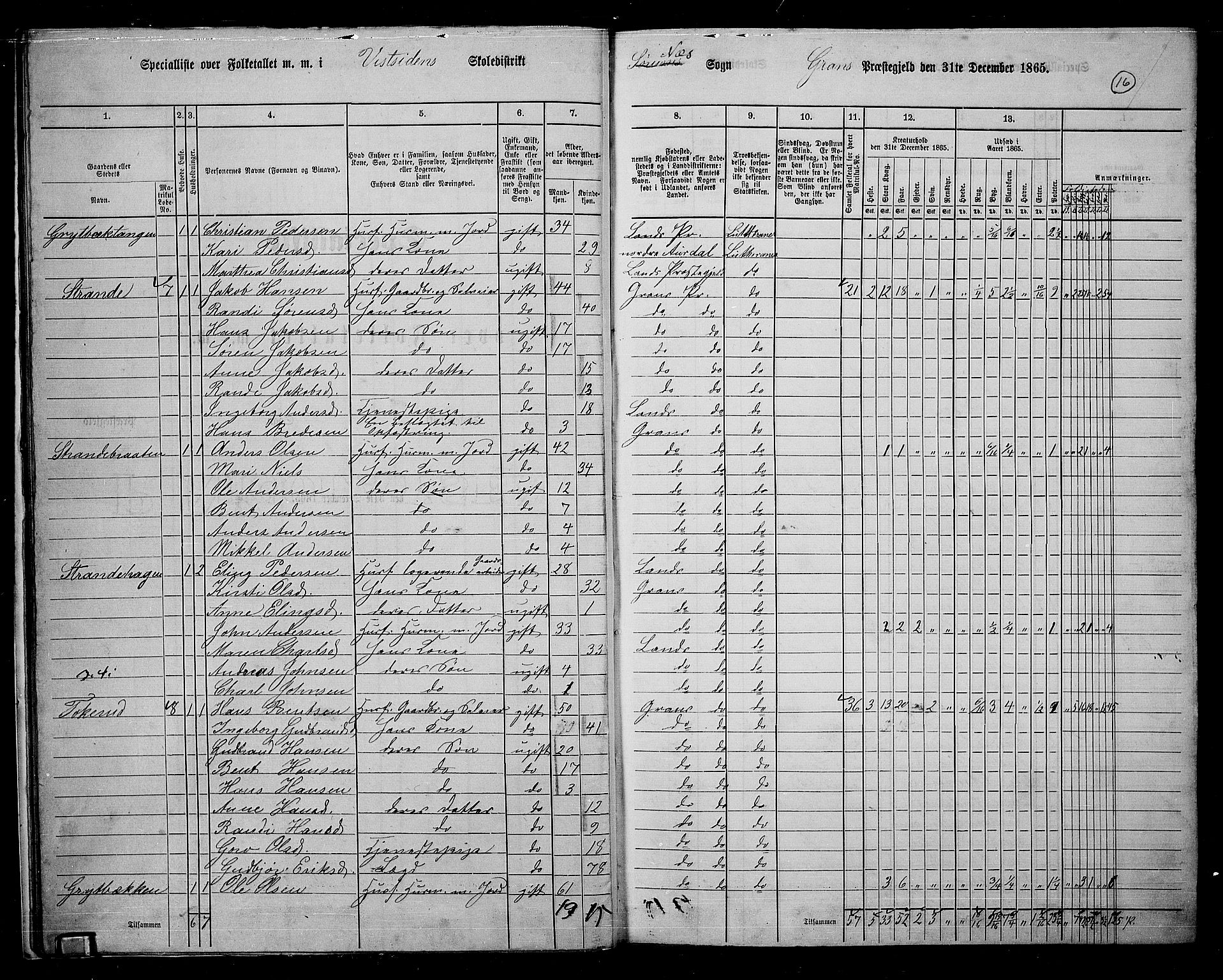 RA, 1865 census for Gran, 1865, p. 204