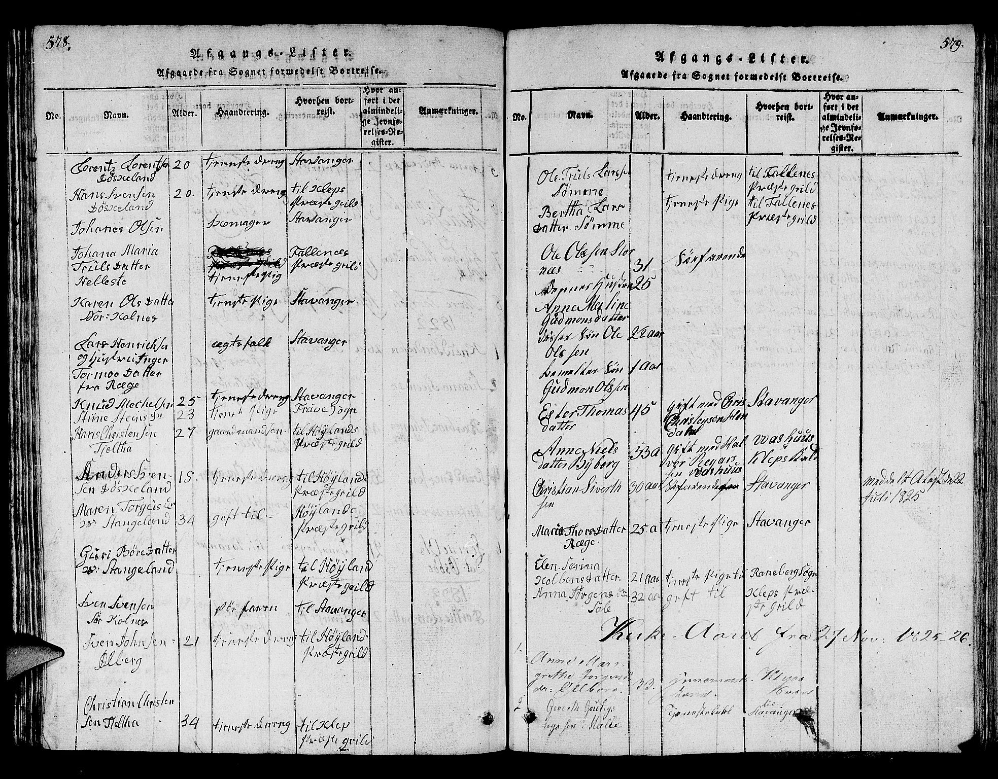Håland sokneprestkontor, AV/SAST-A-101802/001/30BB/L0001: Parish register (copy) no. B 1, 1815-1845, p. 578-579