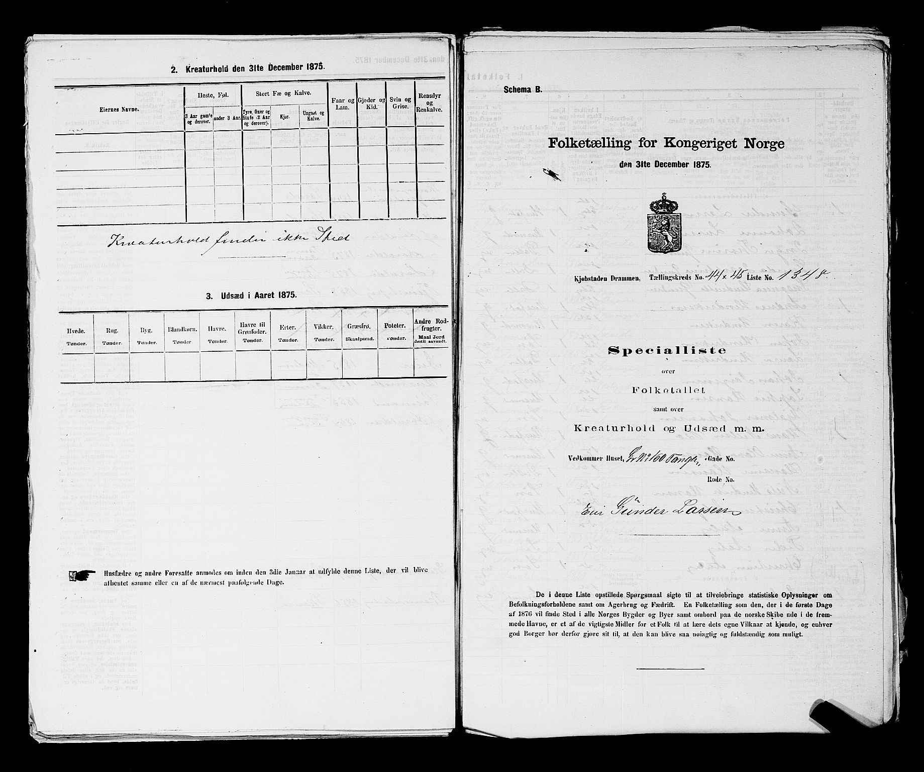 SAKO, 1875 census for 0602 Drammen, 1875, p. 3654