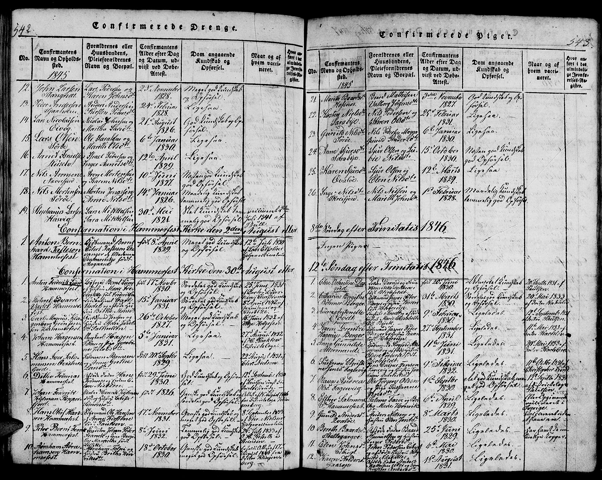 Hammerfest sokneprestkontor, SATØ/S-1347/H/Hb/L0001.klokk: Parish register (copy) no. 1, 1822-1850, p. 542-543