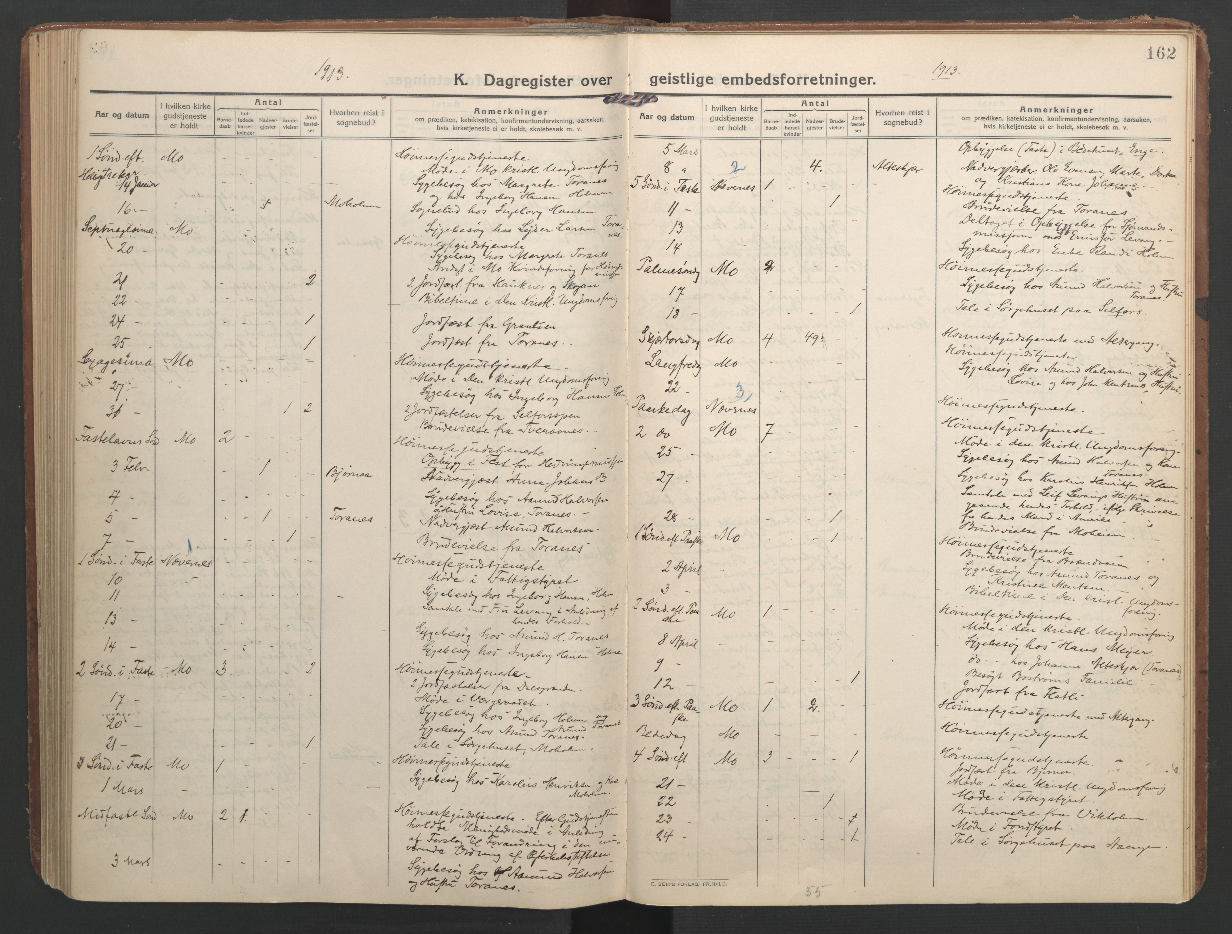 Ministerialprotokoller, klokkerbøker og fødselsregistre - Nordland, SAT/A-1459/827/L0405: Parish register (official) no. 827A17, 1912-1925, p. 162