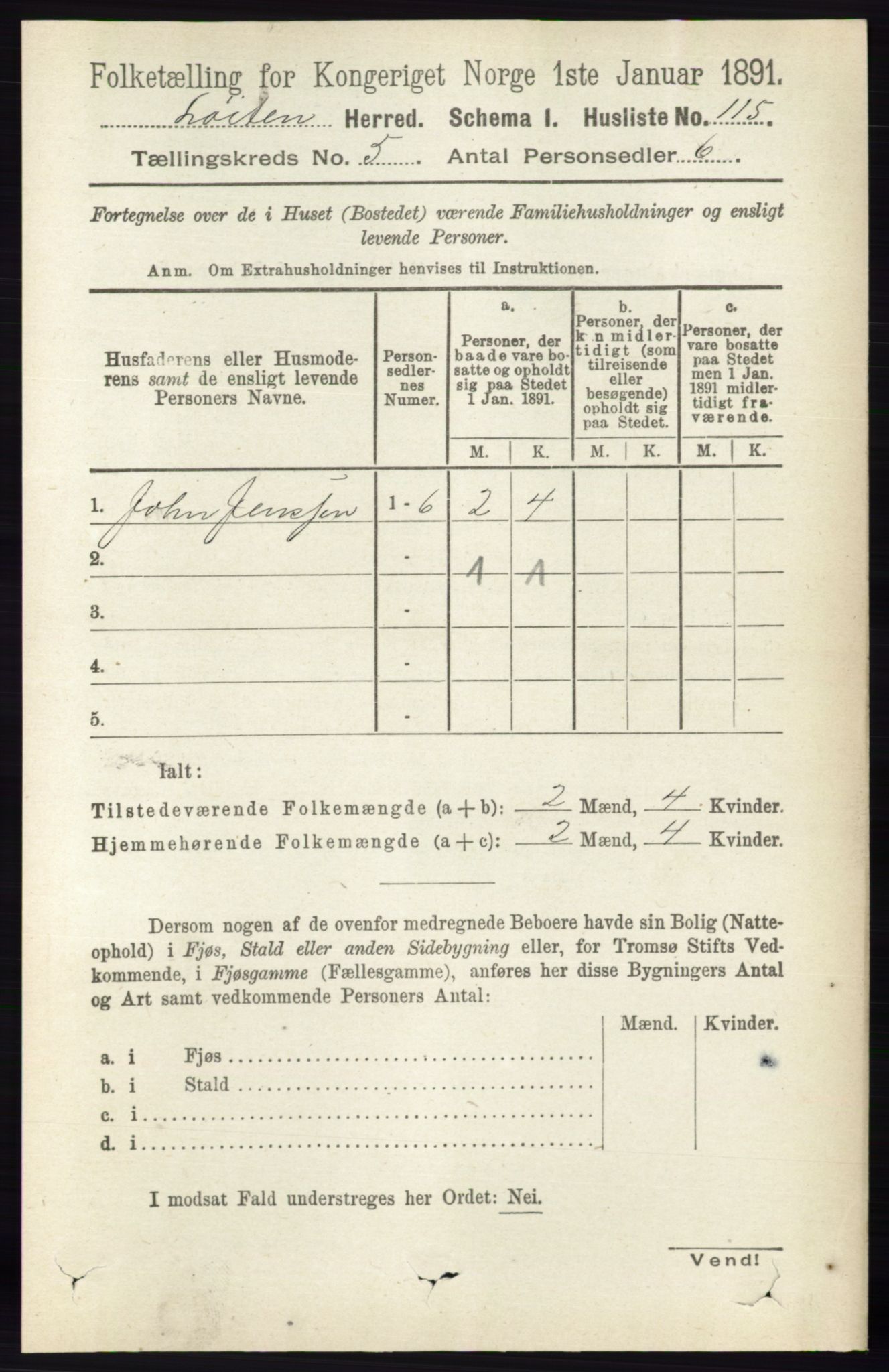 RA, 1891 census for 0415 Løten, 1891, p. 3420