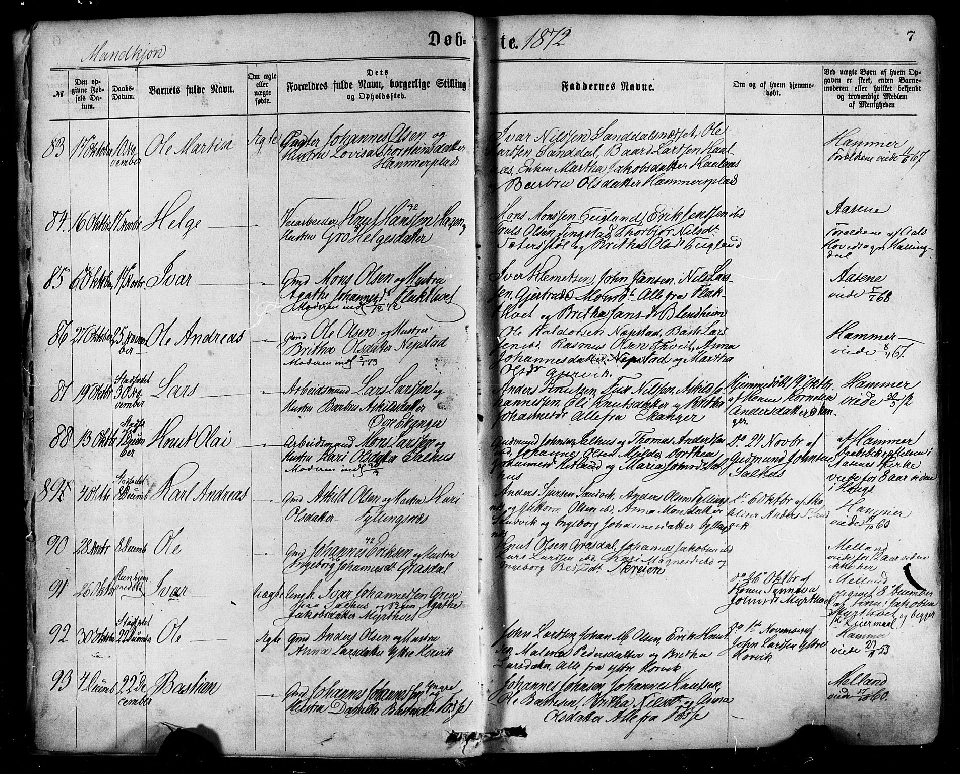 Hamre sokneprestembete, AV/SAB-A-75501/H/Ha/Haa/Haaa/L0015: Parish register (official) no. A 15, 1870-1881, p. 7