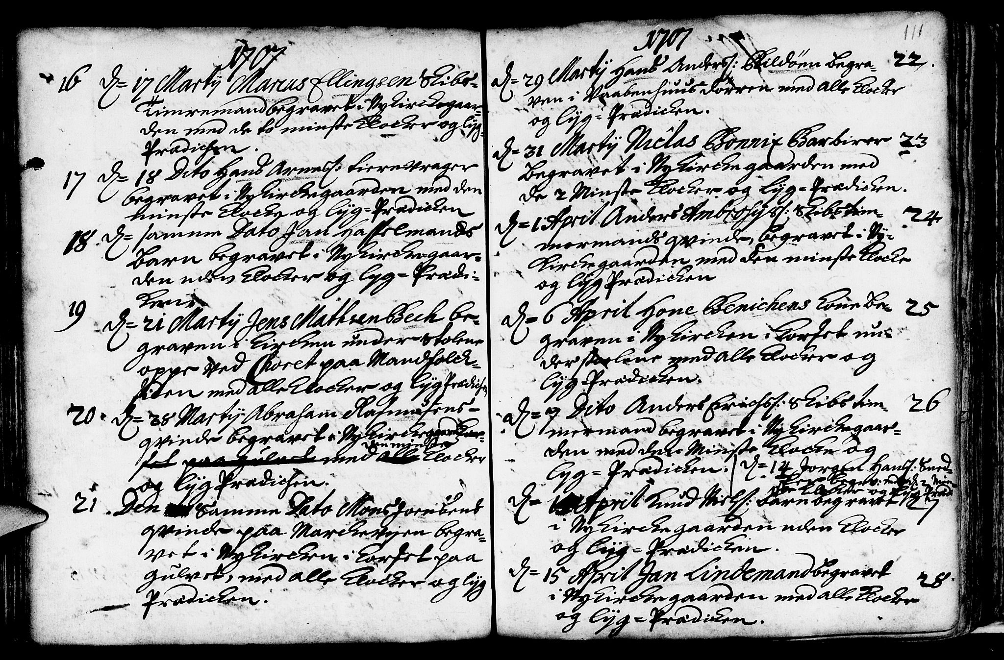 Nykirken Sokneprestembete, SAB/A-77101/H/Haa/L0009: Parish register (official) no. A 9, 1689-1759, p. 111
