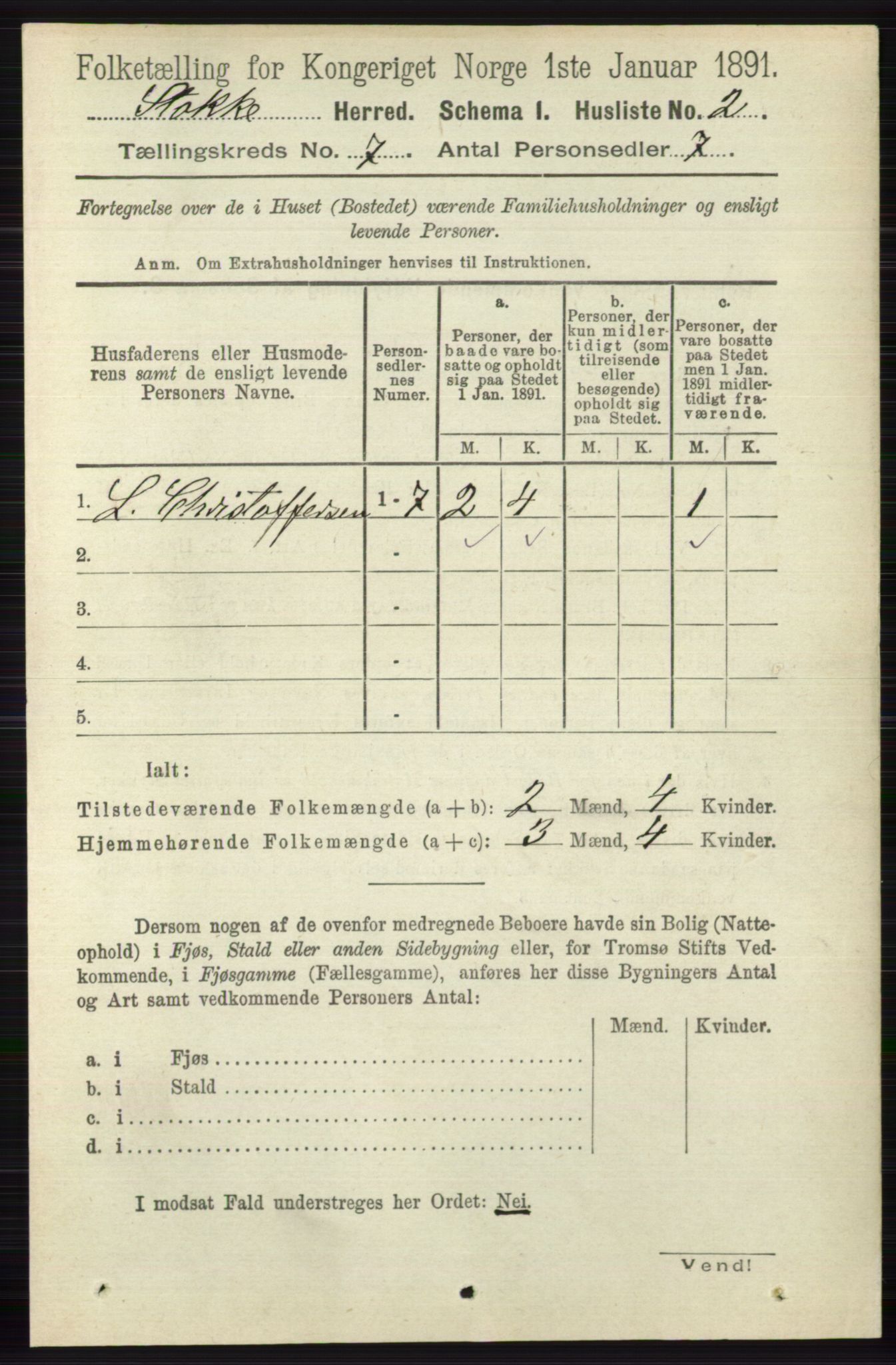 RA, 1891 census for 0720 Stokke, 1891, p. 4509