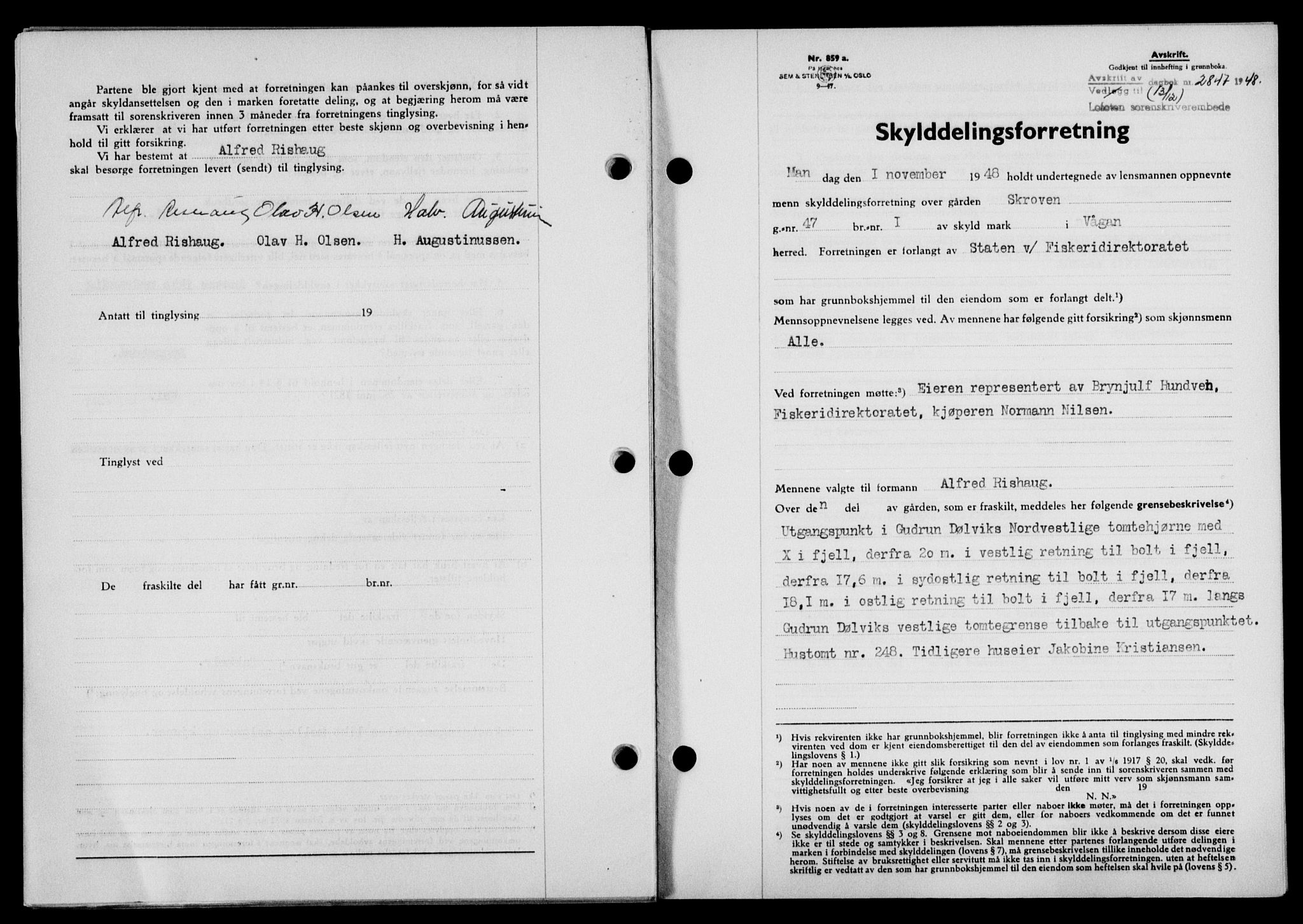 Lofoten sorenskriveri, SAT/A-0017/1/2/2C/L0020a: Mortgage book no. 20a, 1948-1949, Diary no: : 2847/1948
