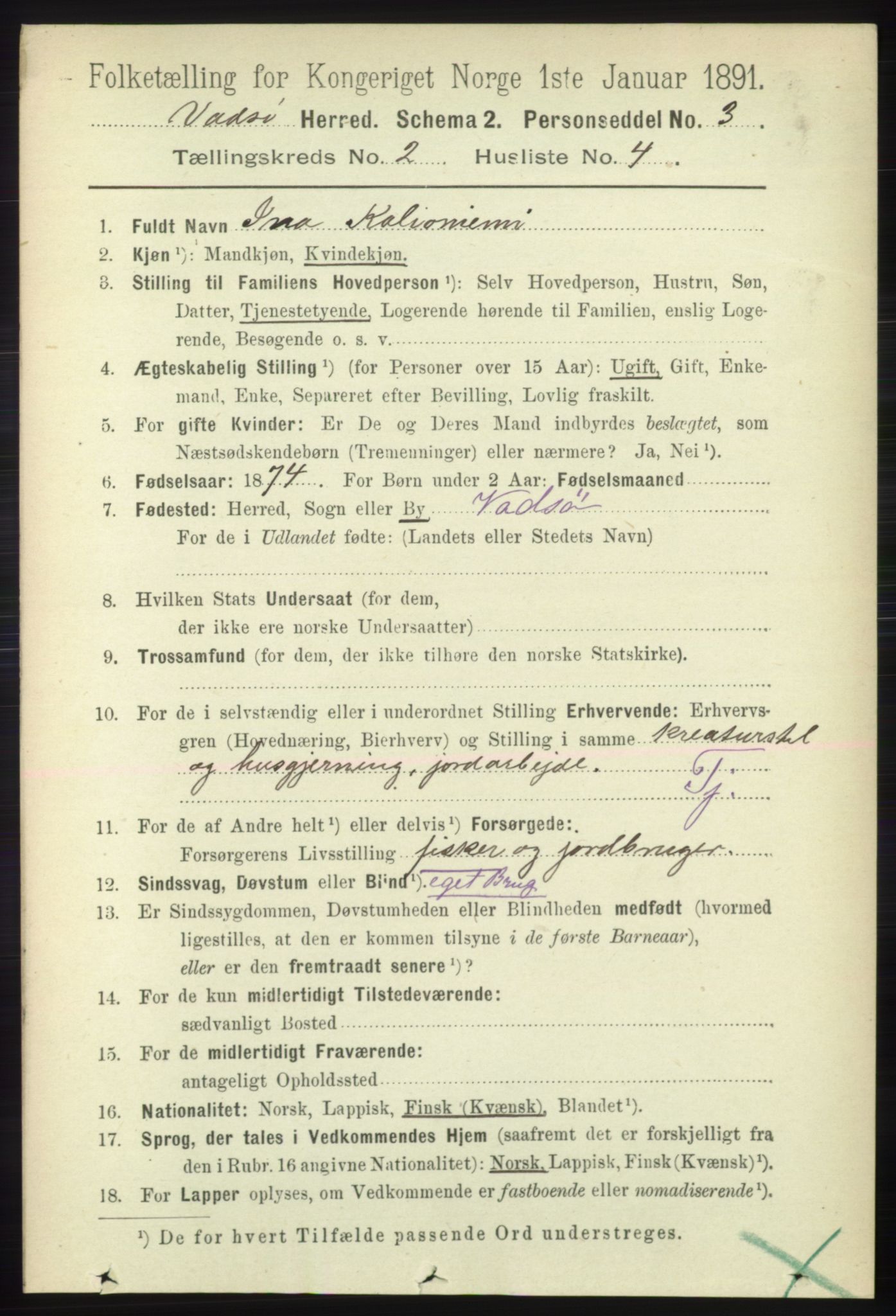 RA, 1891 census for 2029 Vadsø, 1891, p. 467